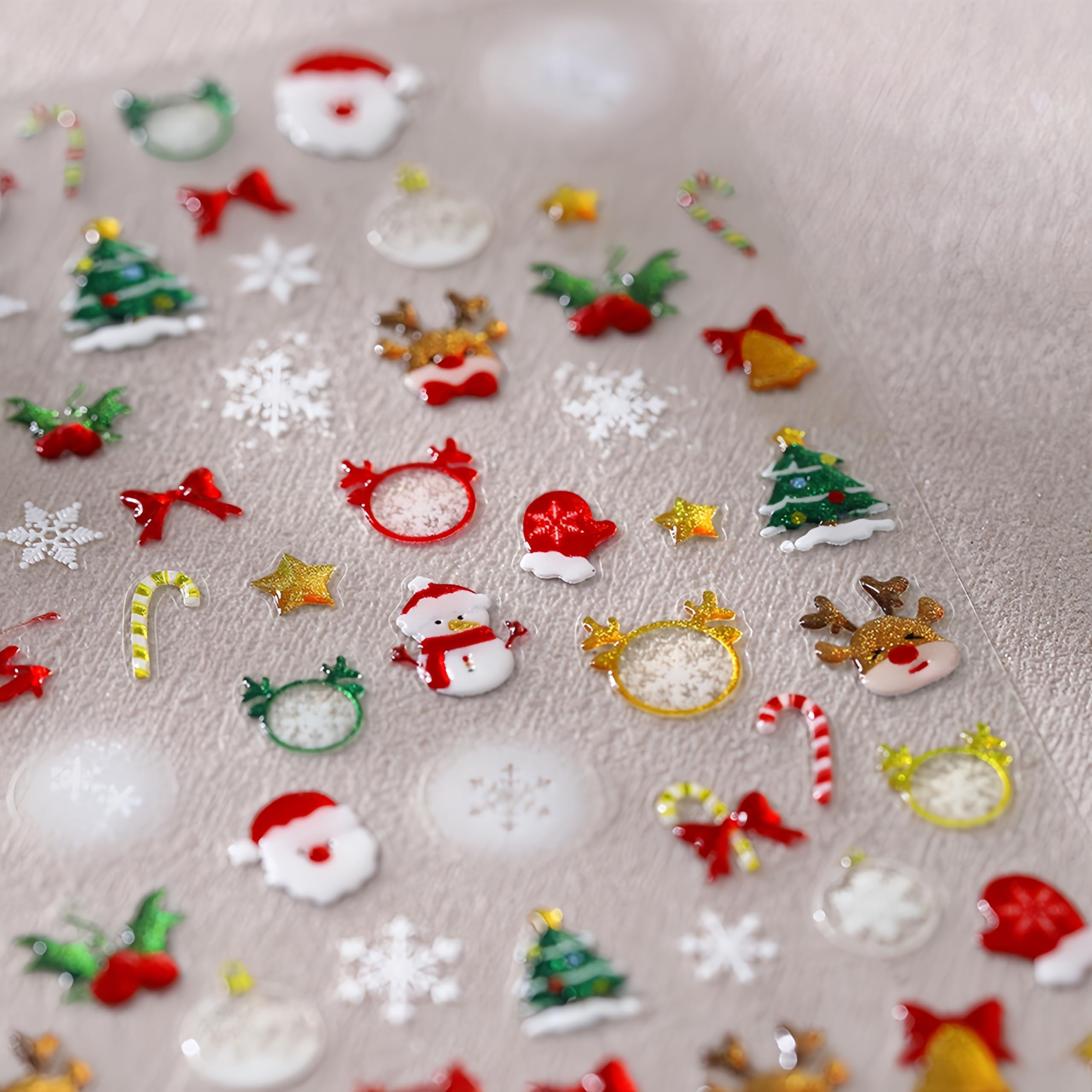 Christmas Nail Stickers Winter Snowman Snowflake Nail Art Stickers 5D Jelly Relief Cute Elk Santa Claus Christmas Snowflake Nail