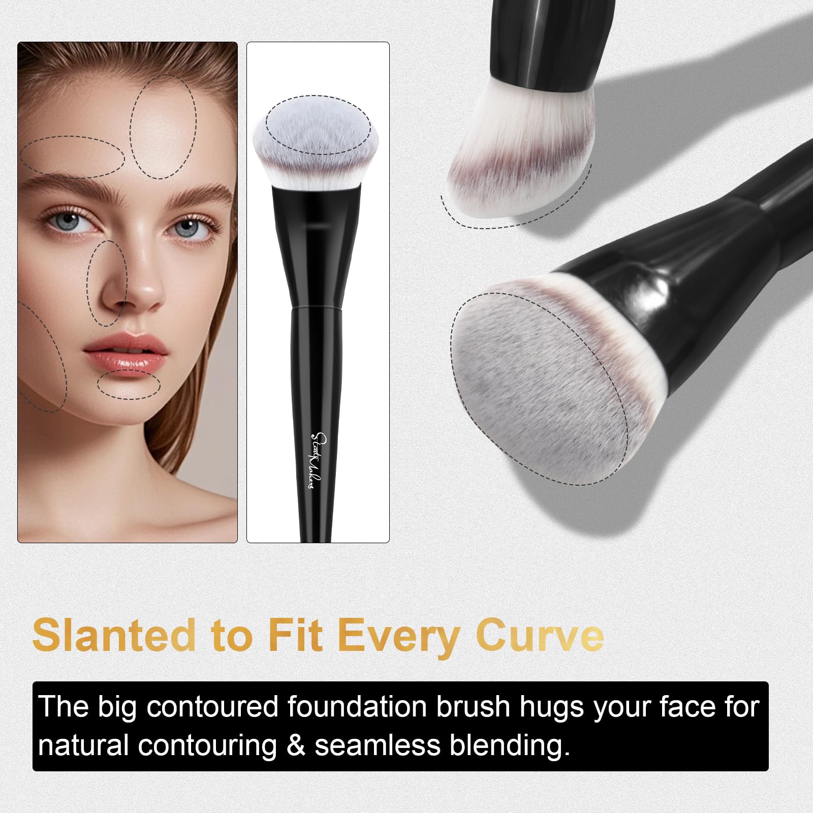START MAKERS Contoured Foundation Brush, Large Angled Kabuki Makeup Brush for Liquid, Powder, Cream & Stick Foundation Bronzer C