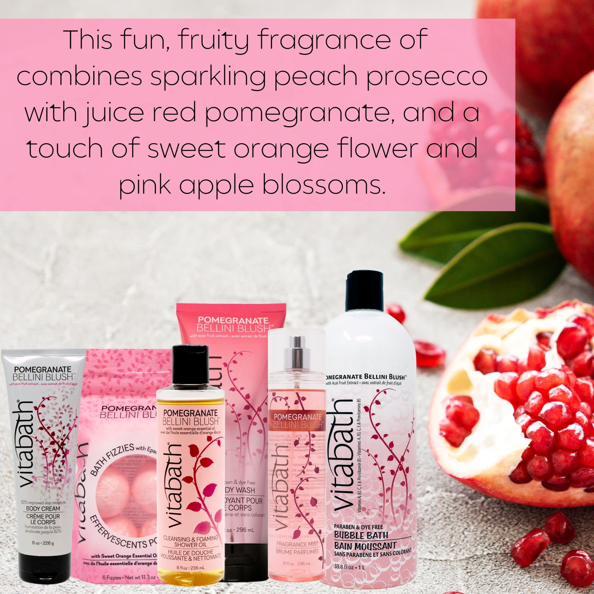 Vitabath Pomegranate Bellini Blush Bath Fizzies With Epsom Salt Relax Nourish Unwind Body & Mind Calming Aromatherapy For Muscle