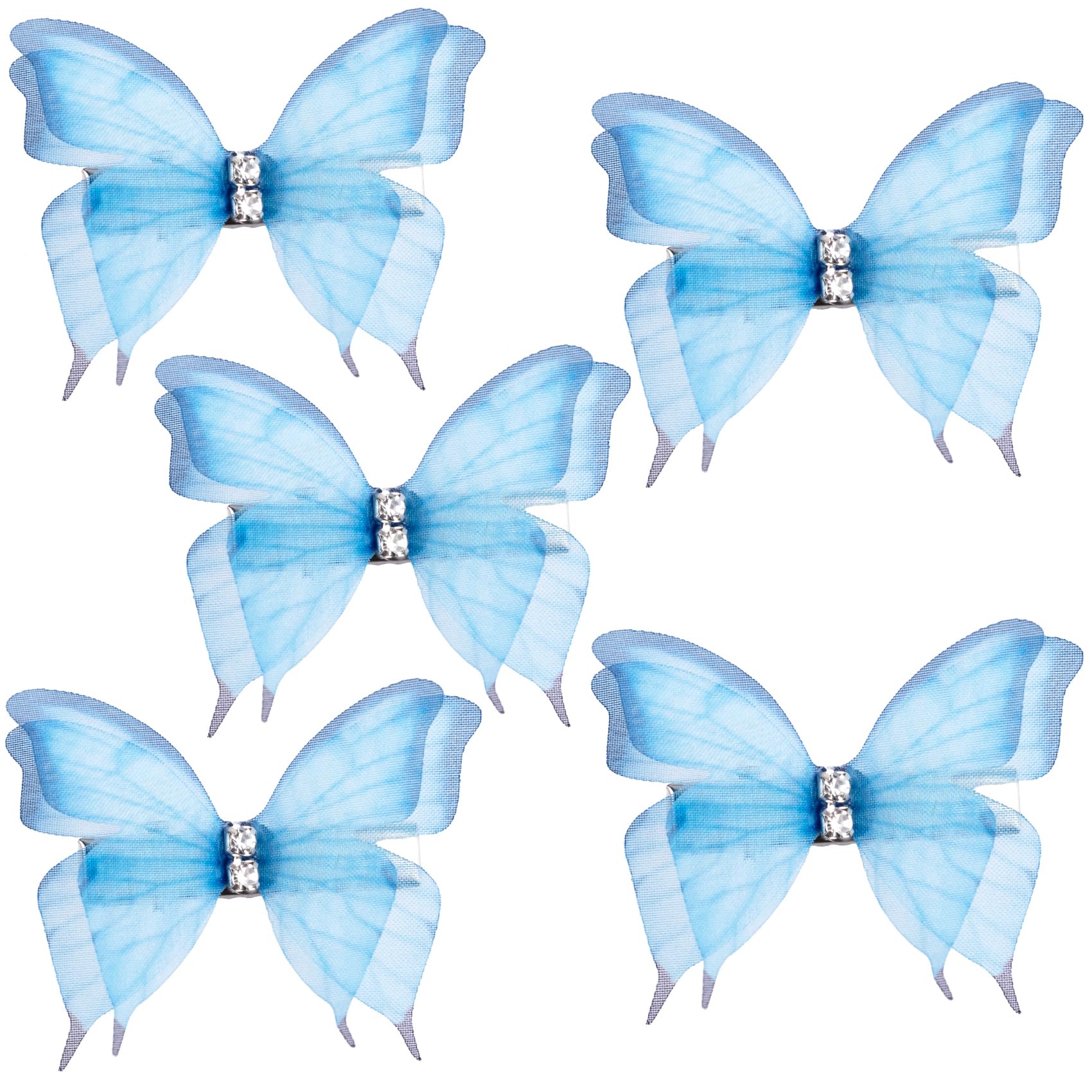 PAGOW 5pcs Blue Butterfly Hair Clips, Rhinestone Butterfly Clips for Hair