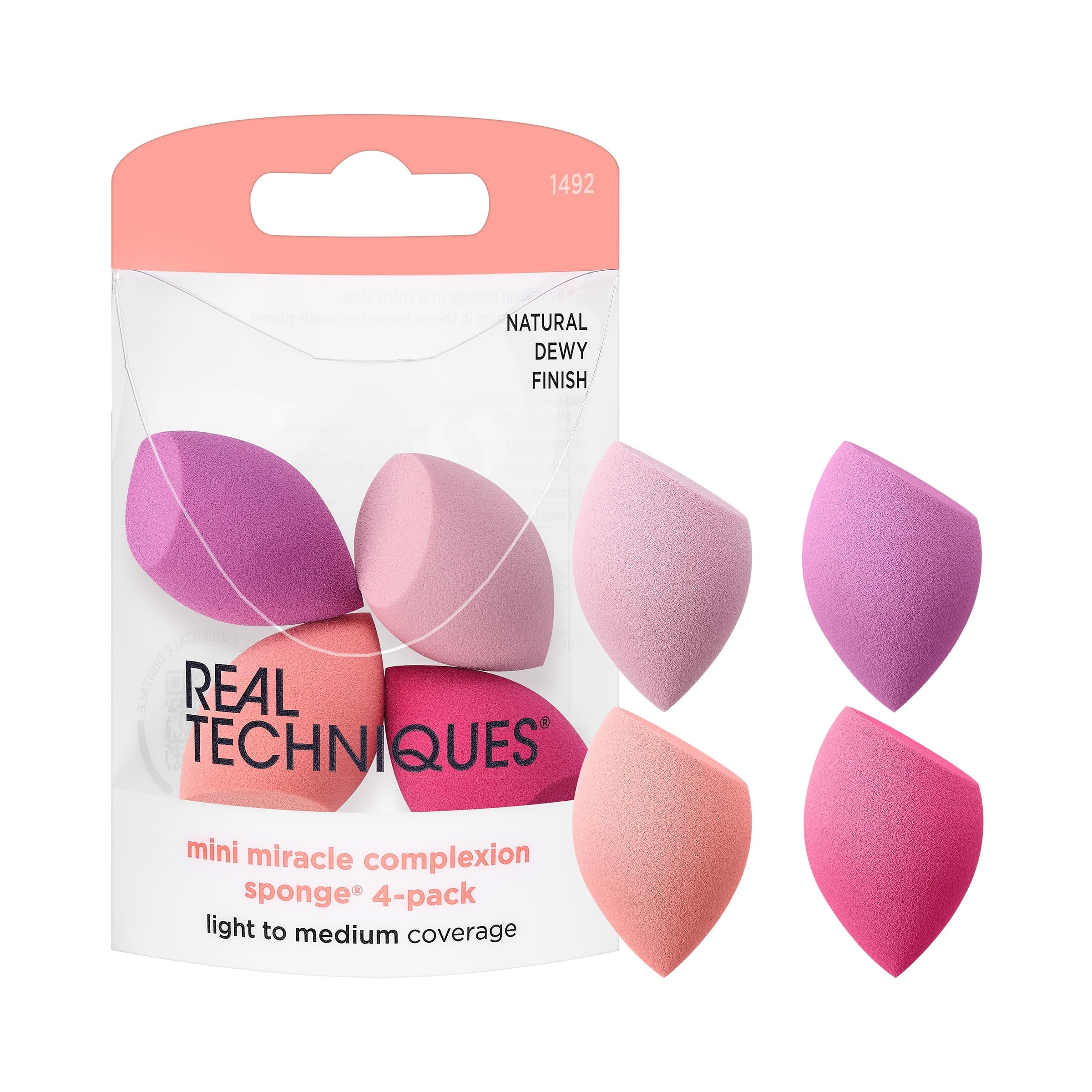 Real Techniques Mini Miracle Complexion Sponge 4 Pack, Small Makeup Blending Sponges, For Foundation & Concealer, Mini Size for 