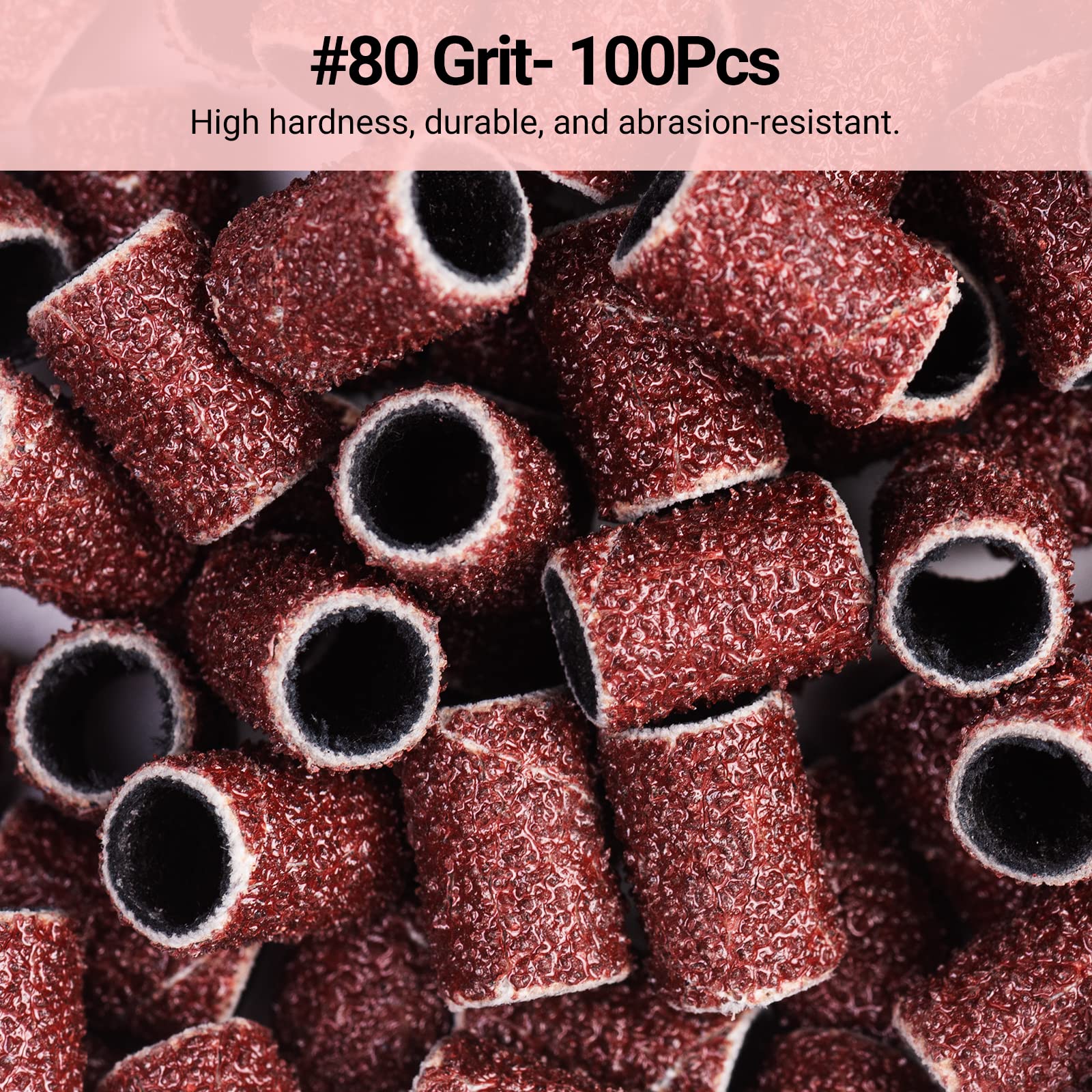 Melodysusie 100 Pcs Nail Drill Bits Sanding Bands For Nail Drill 80 Coarse Grit Nail File Sanding Bands For Acrylic Nails Gel Ma