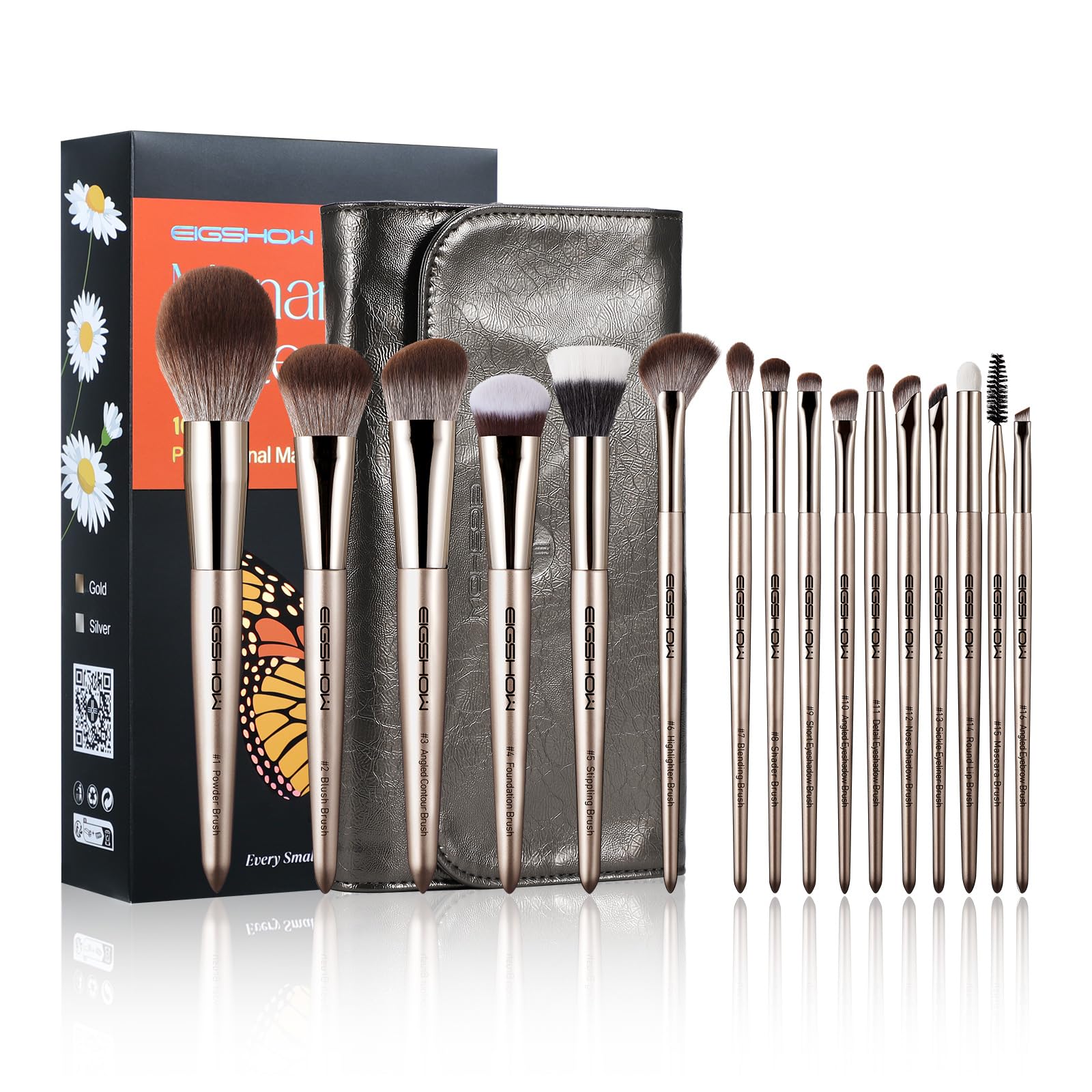 EIGSHOW Professional Makeup Brush Set, 16pcs with A Mascara Brush Premium Bristles &Case/Bag Eyeliner Concealer Eyeshadow Founda