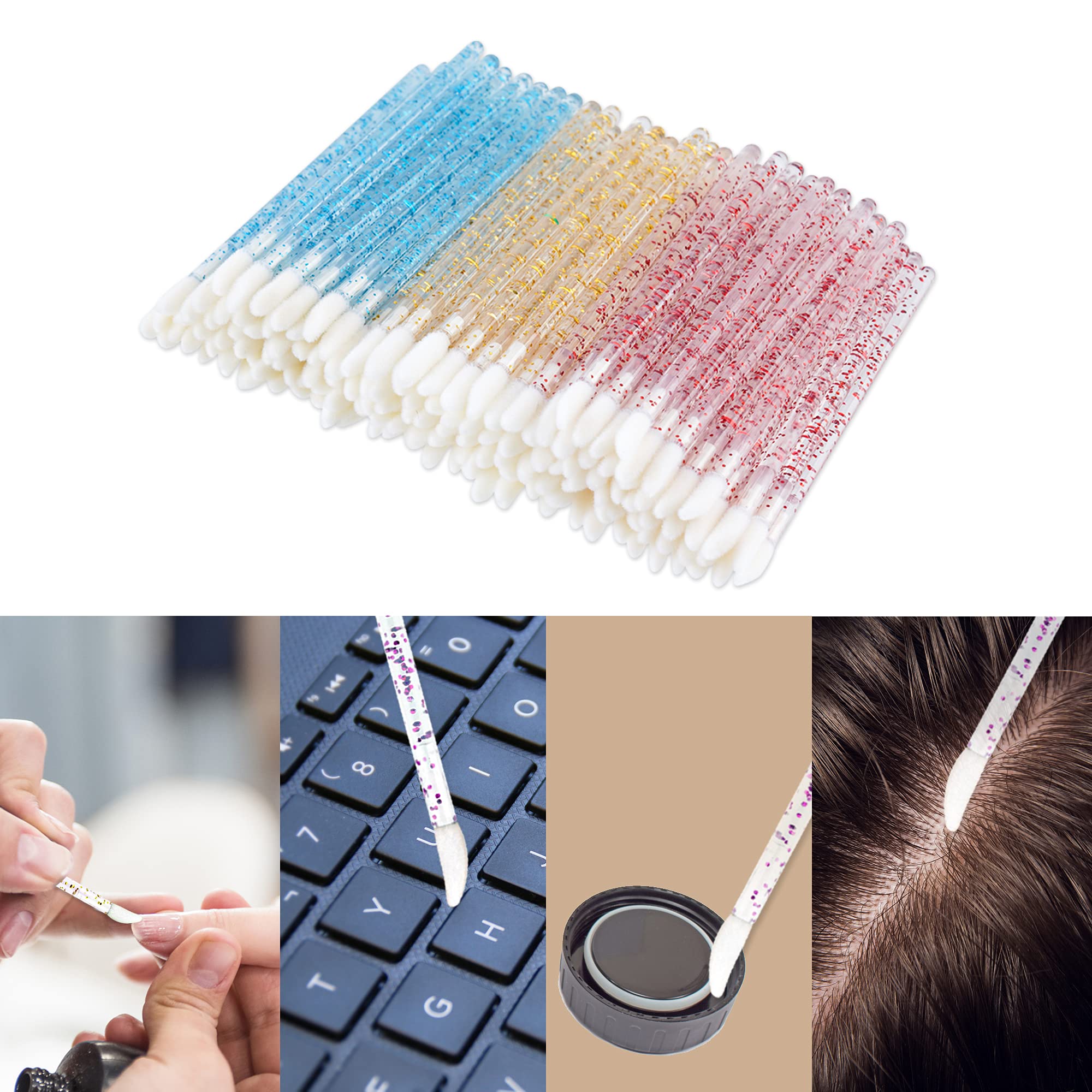 300Pcs Glitter Crystal Lip Brush, Disposable Crystal Lip Brushes Tool Kits Lip Gloss Applicators Make Up Brush Lipstick Gloss Wa