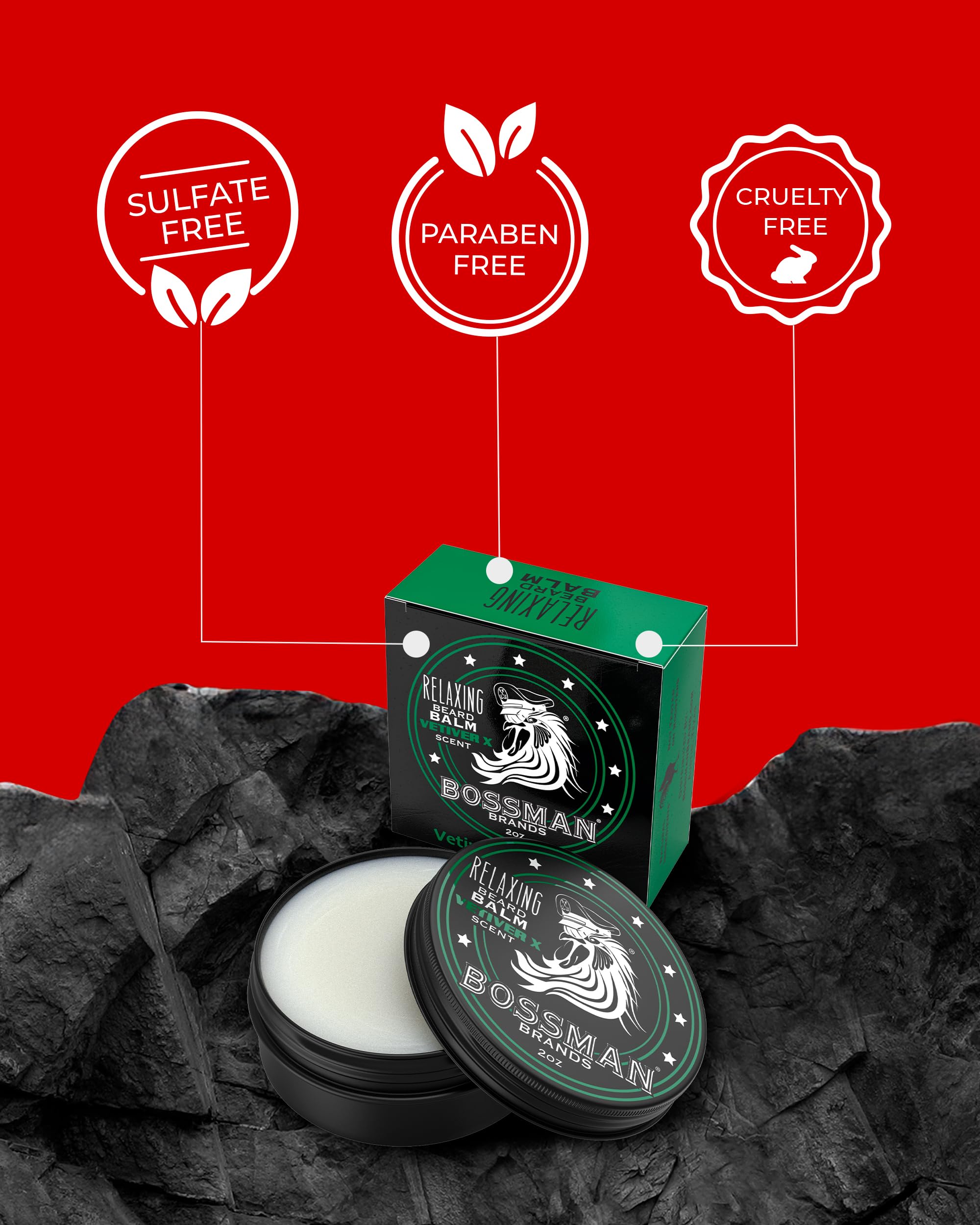 Bossman Relaxing Beard Balm - Tamer, Thickener, Relaxer And Softener Cream And Beard Care Product - Made In Usa (Vetiver X Scent