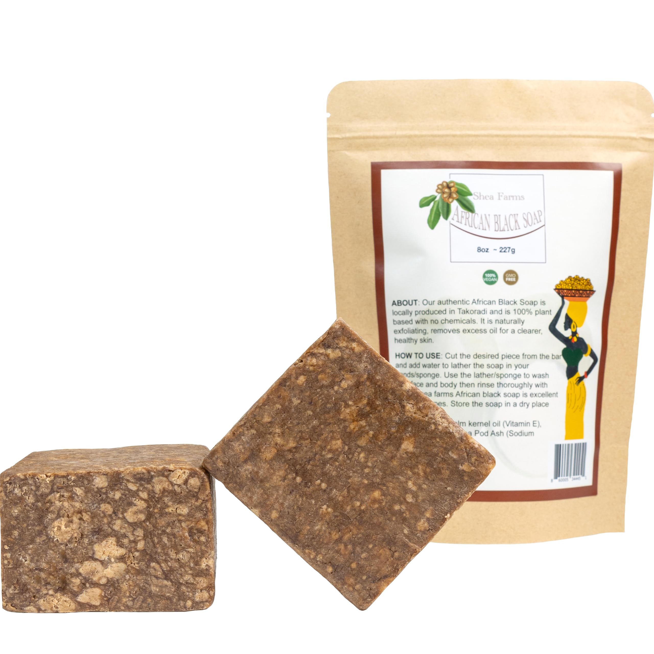Shea Farms - Raw African Black Soap, 8oz Bar - Deep Cleansing Natural Black Soap for Acne, Dark Spots, Ring Worm, Eczema - Cruel