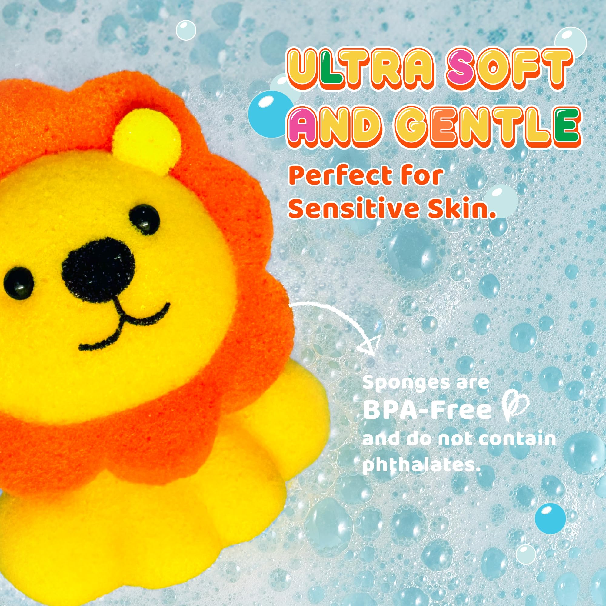 Spongentle Baby Bath Sponge Gift Set - Animal Kingdom Sponge 3 Pack - Bath Essentials For Baby Boys Girls Infants, Baby Gifts Fo