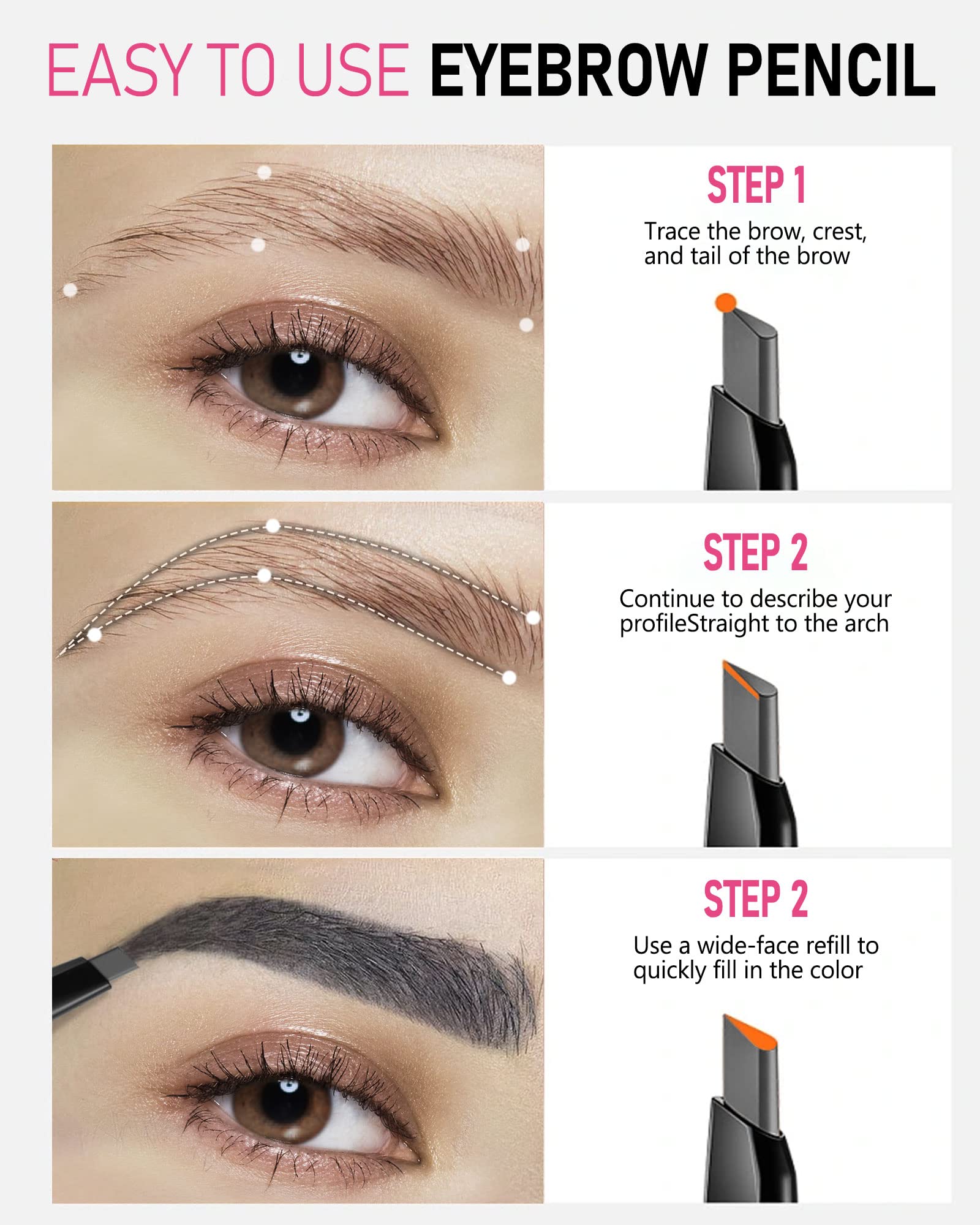 YFulfill Grey Eyebrow Pencil for Older Women, Waterproof, 1 Count, #4 Grey