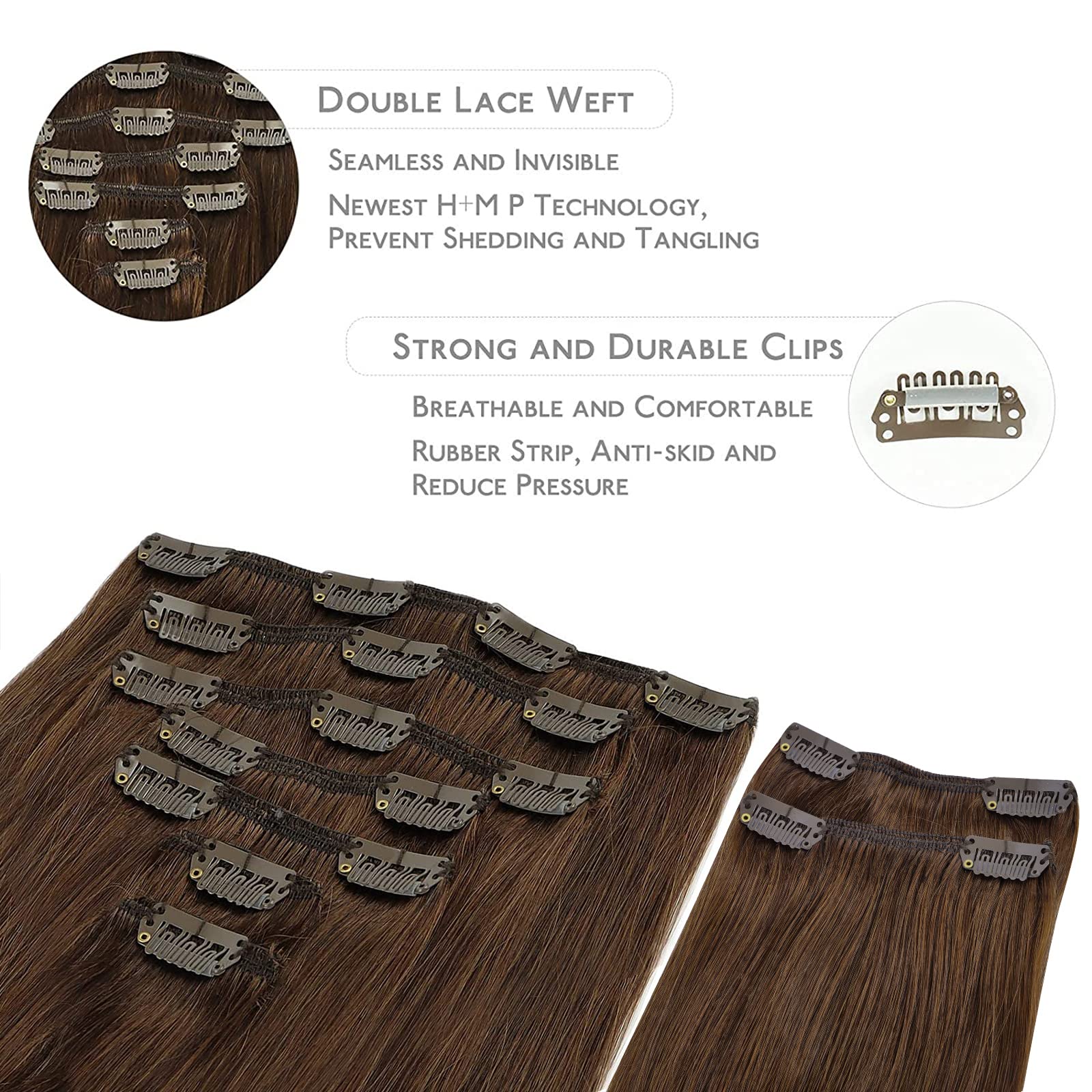Wennalife Clip In Hair Extensions, 150G 22 Inch 9Pcs Chocolate Brown Human Hair Extensions Thicker Clip In Hair Extensions Real