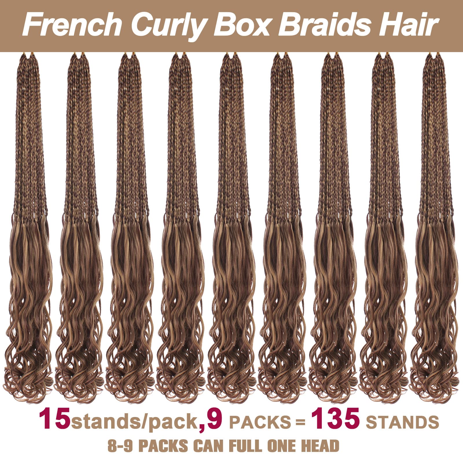 COOKOO 18 Inch 9 Packs Pre Looped French Curly Crochet Hair Mix Two Tone Natural French Curl Braids Bouncy Goddess Braids Hair C