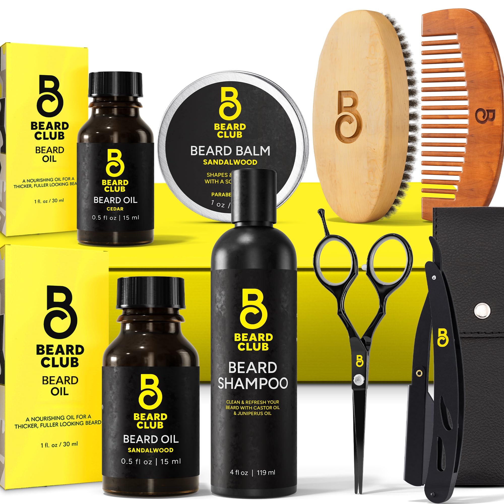 The Beard Club Beard Kit For Men - Beard Grooming & Beard Care Kit - Cedar & Sandalwood Beard Oil, Beard Balm, Beard Shampoo, Be