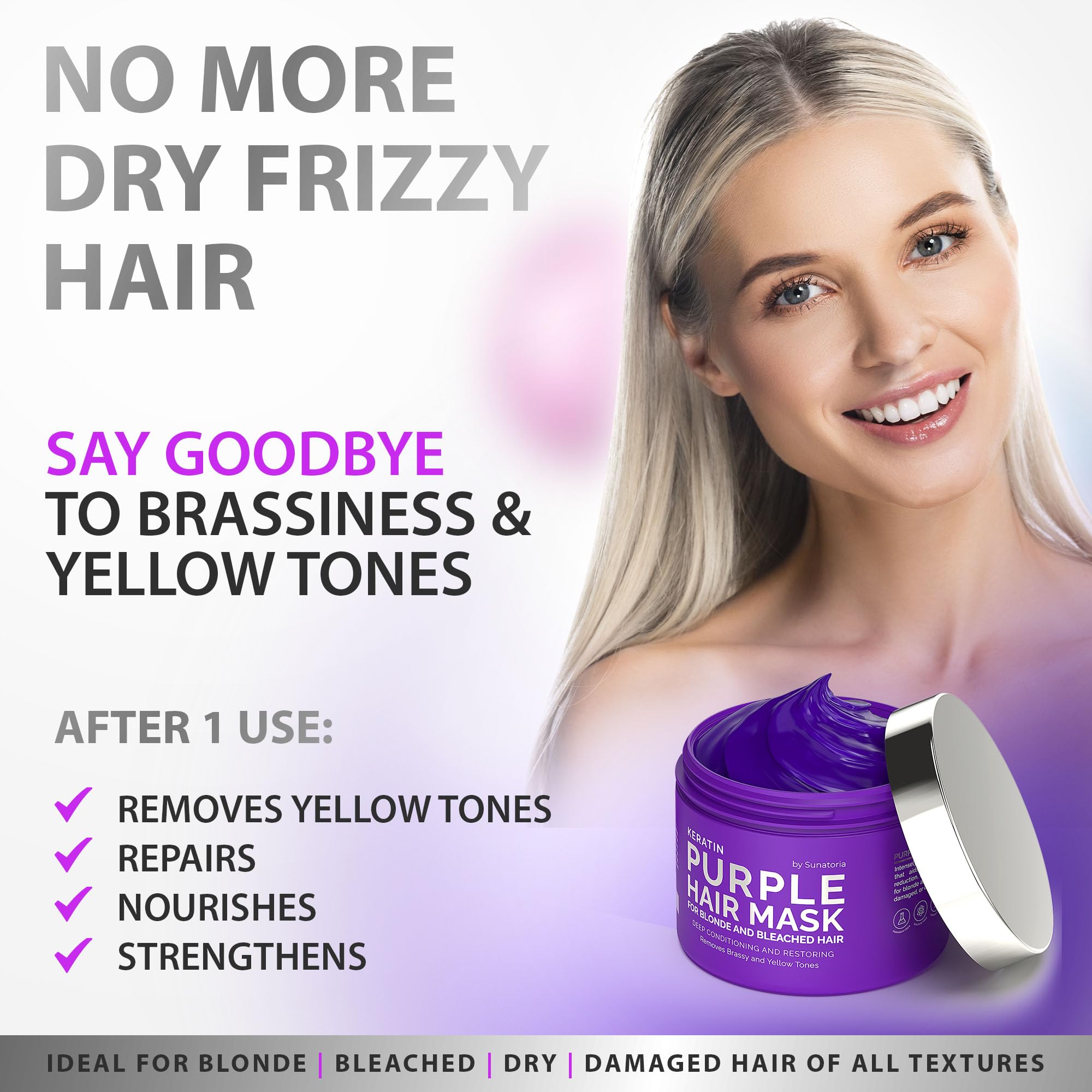 SUNATORIA NEW Keratin Purple Hair Mask- Blonde Hair Purple Toner - Repair & Nourishment Treatment for Bleached, Brassy Hair - No