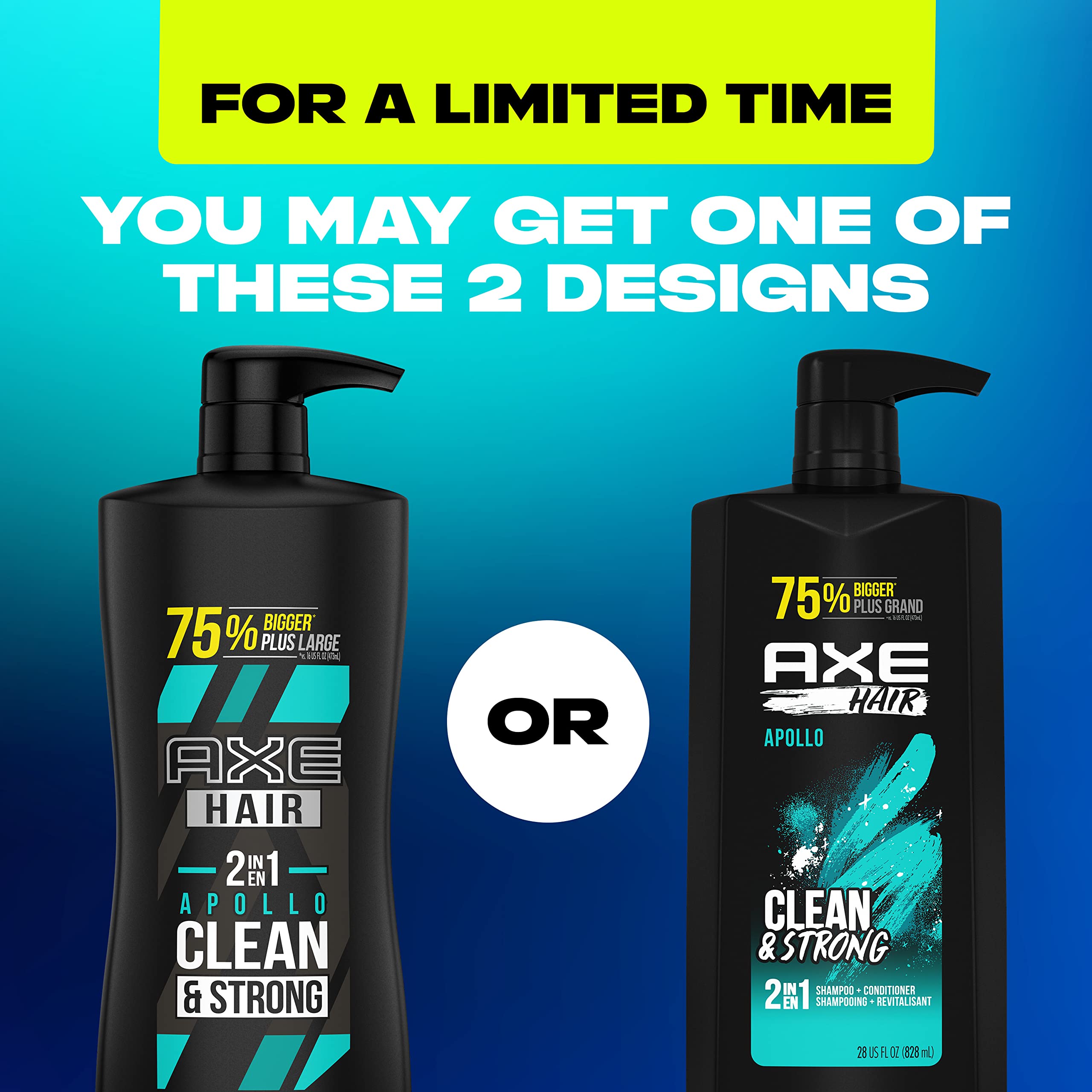 AXE Wash & Care 2-in-1 Shampoo & Conditioner Apollo Wash & Care 4 Count for Clean & Strong Hair Sage & Cedarwood 100% Recycled B