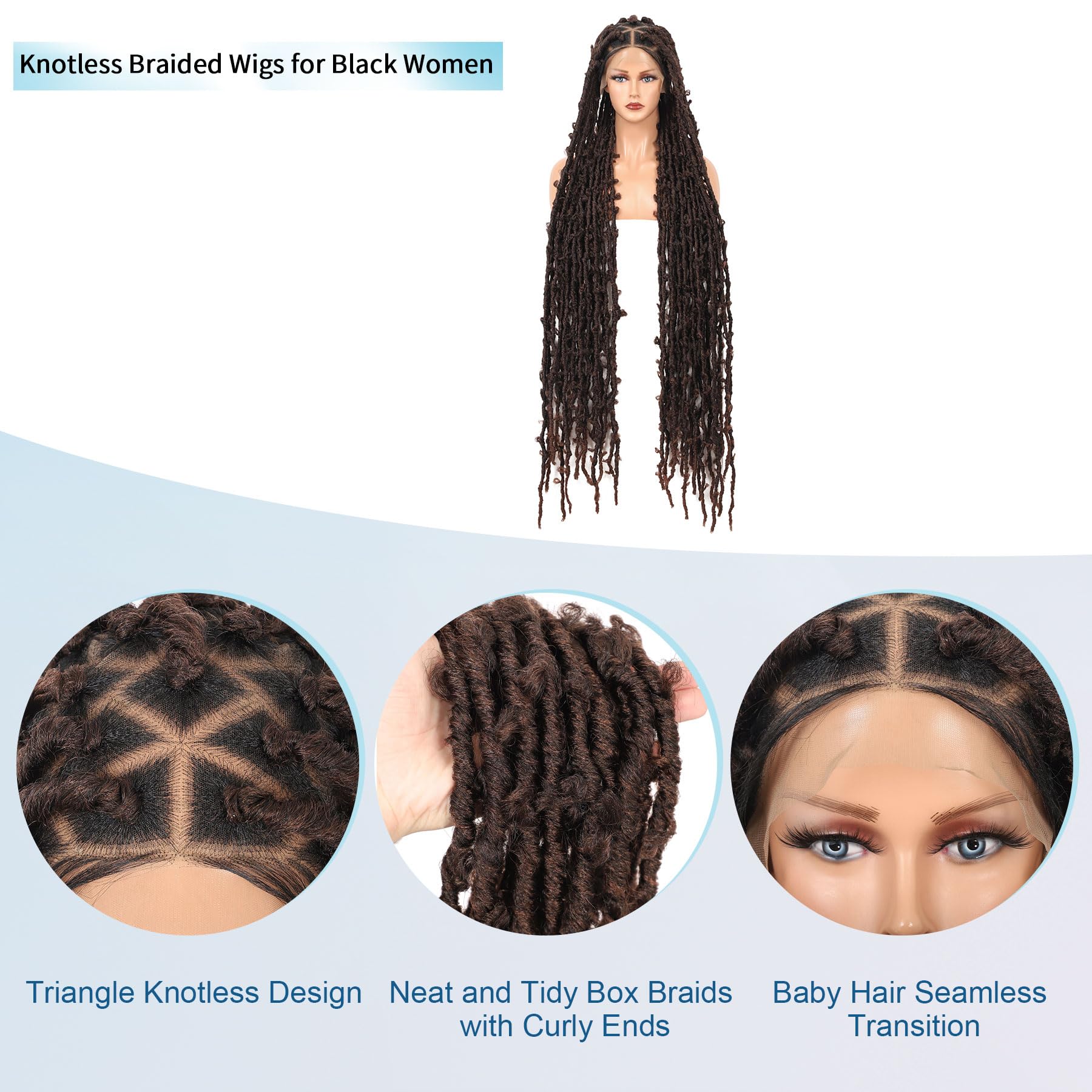 Olymei Super Long 48'' Butterfly Locs Braid Wig Triangle Knotless Braided Wigs For Women Faux Locs Wig Braided Lace Wig With Bab