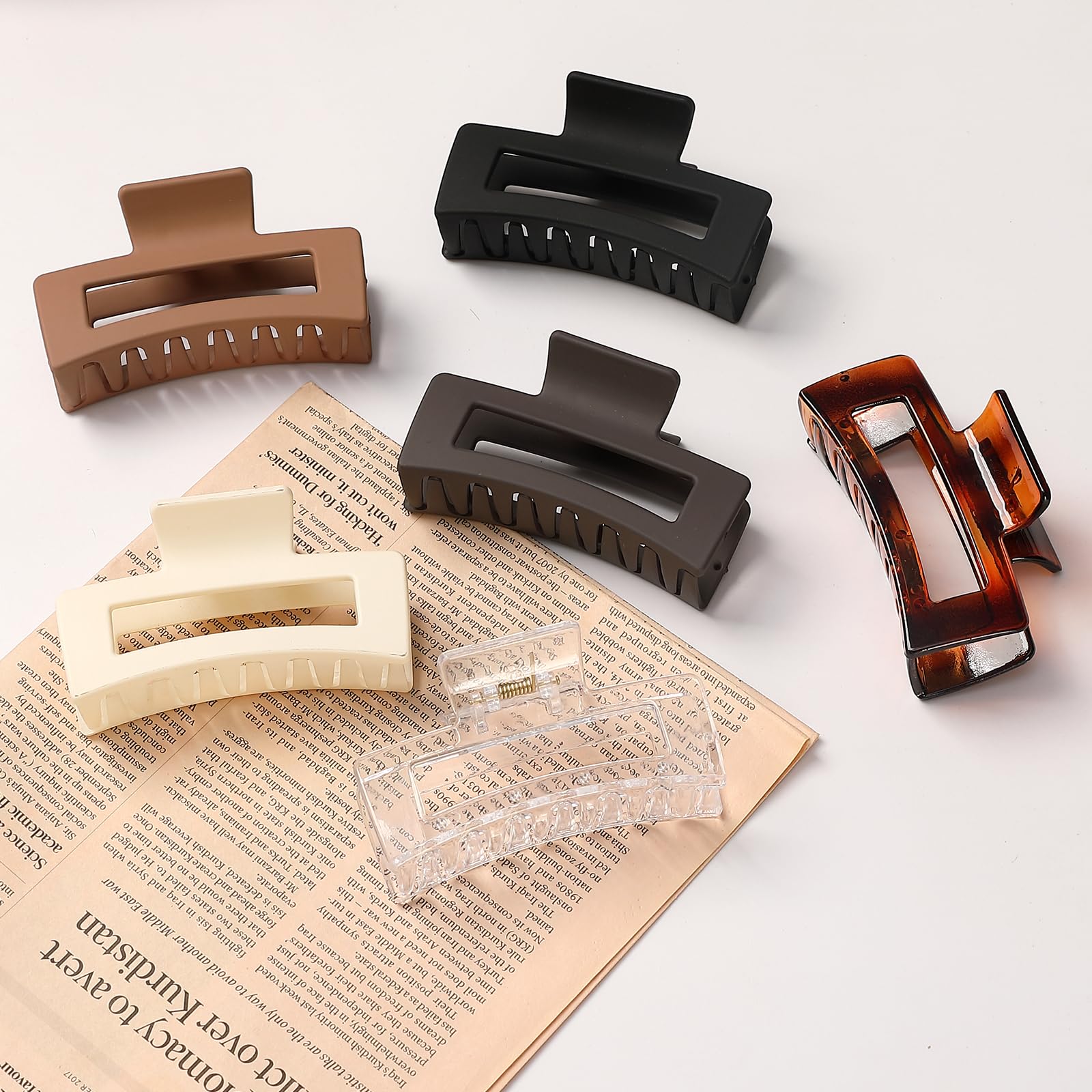 Sisiaipu 3.5 Inch Medium Hair Claw Clips 6 Pack Brown Hair Clips For Women Square Claw Clips Rectangle Clips For Hair Banana Jaw