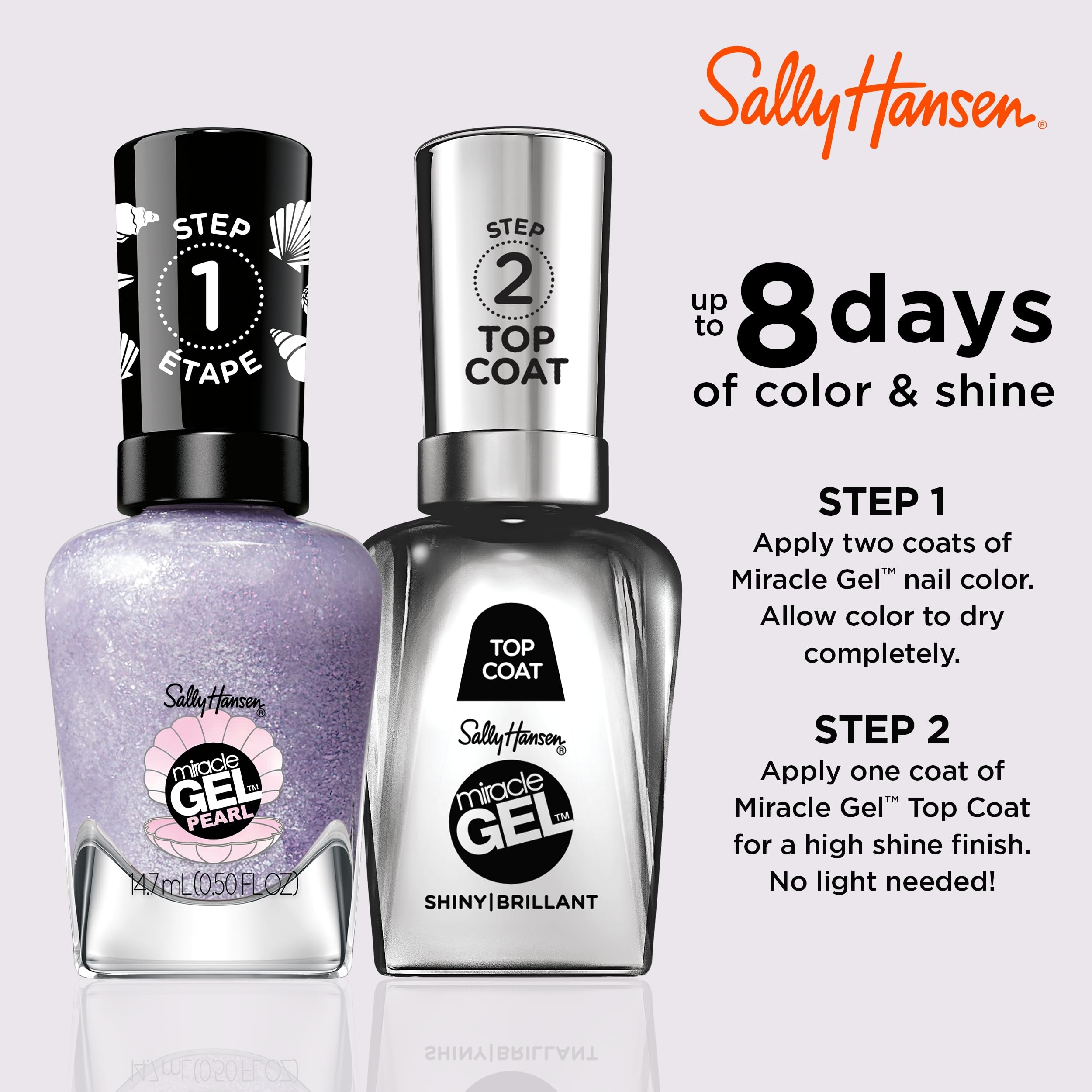 Sally Hansen Miracle Gel, Pearls Pearl-Ple, Long Lasting, Gel-Like Formula, No Uv Lamp Needed, Purple Nail Polish