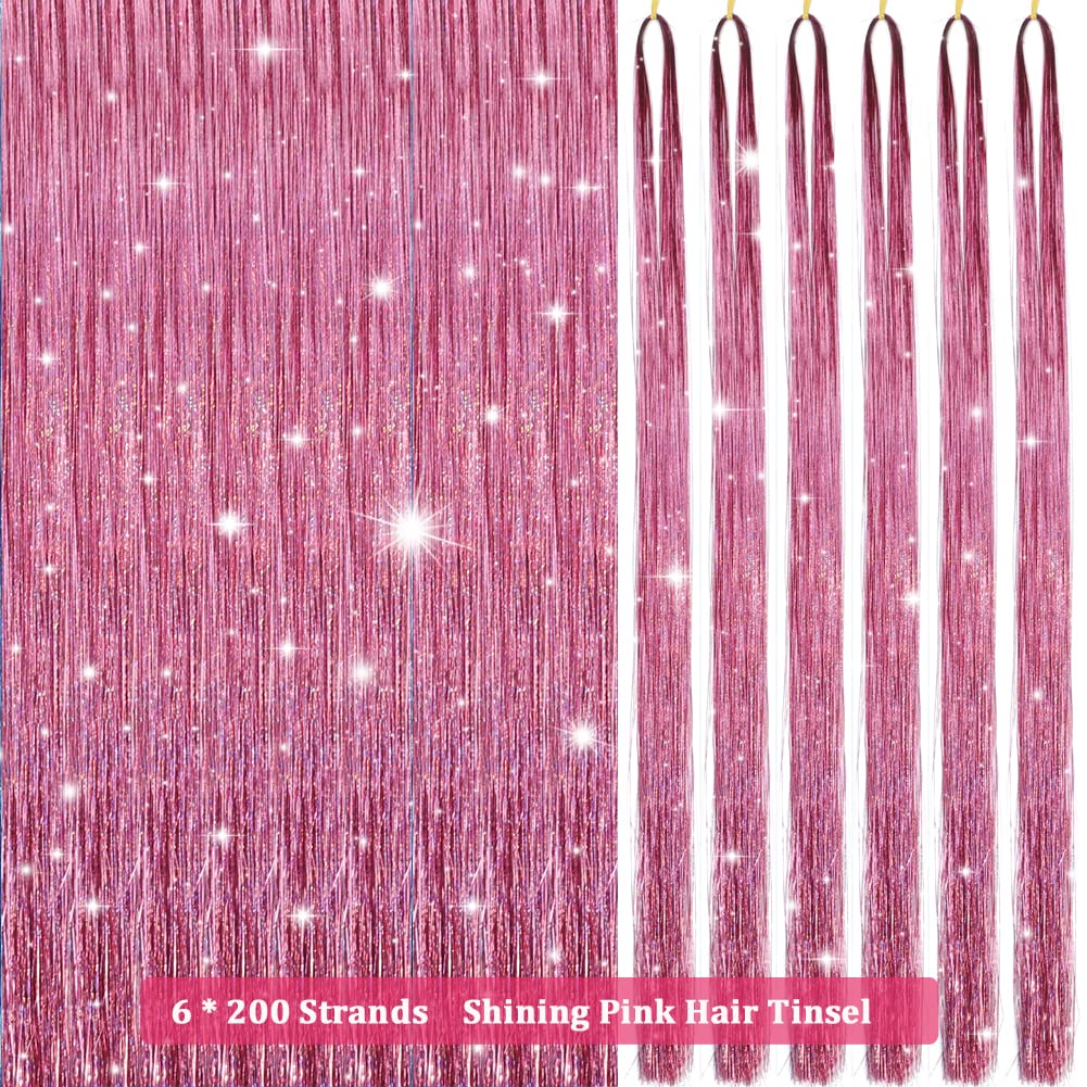 Missuhui Hair Tinsel With Tools 47Inch 1200 Strands Hair Tinsel Kit Glitter Hair Extensions Sparkling Shiny Hair Extensions Fair
