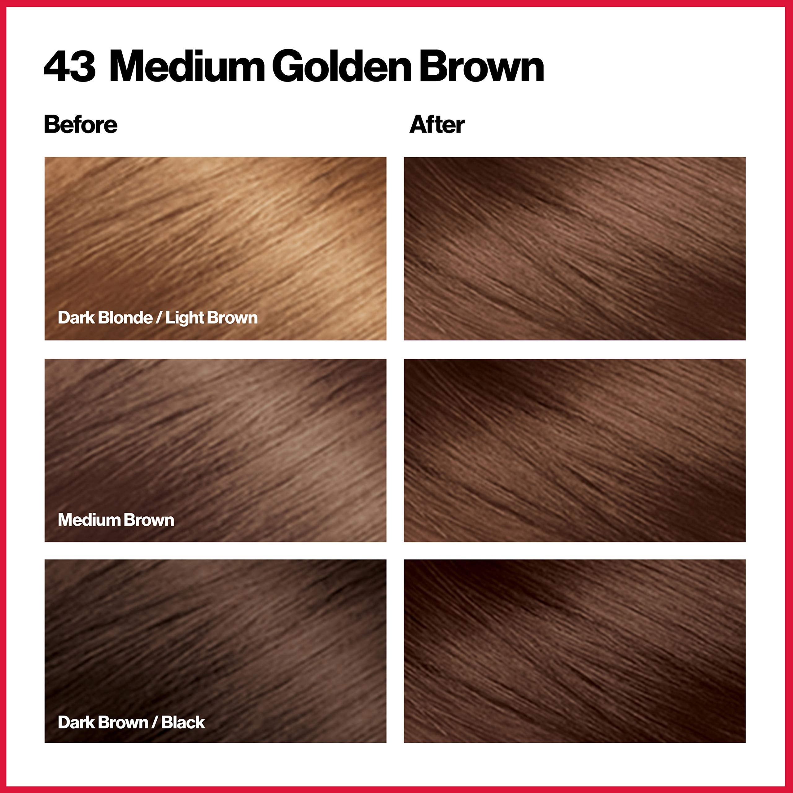 Revlon Colorsilk Beautiful Color, Permanent Hair Dye With Keratin, 100% Gray Coverage, Ammonia Free, 43 Medium Golden Brown