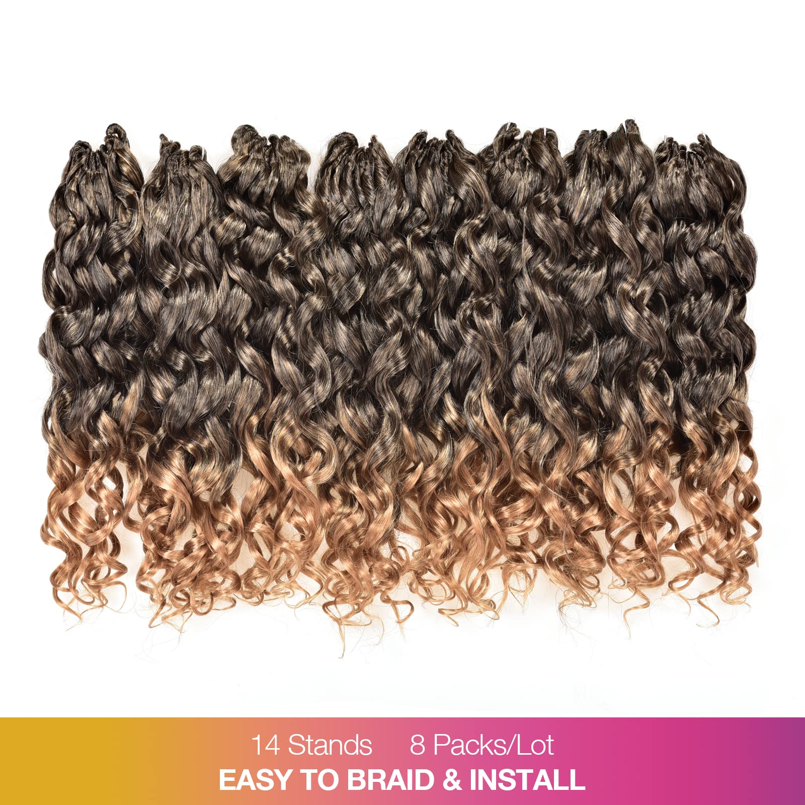 Toyotress Beach Curl Crochet Hair - 12 Inch 8 Packs Ombre Blonde Ocean Wave Crochet Hair, Short Curly Water Wave Deep Twist Wavy