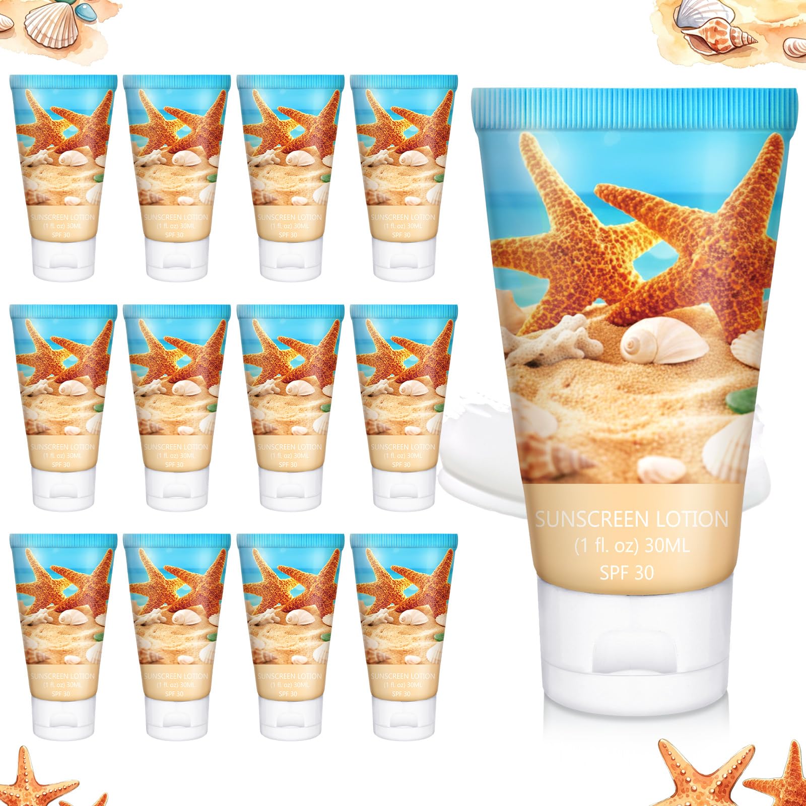 Loopeer 30 Pcs Mini Sunscreen Bulk Travel Size Spf30 Vacation Mini Sunscreen Lotion 1oz Water Resistant Beach Hawaiian Tropical 