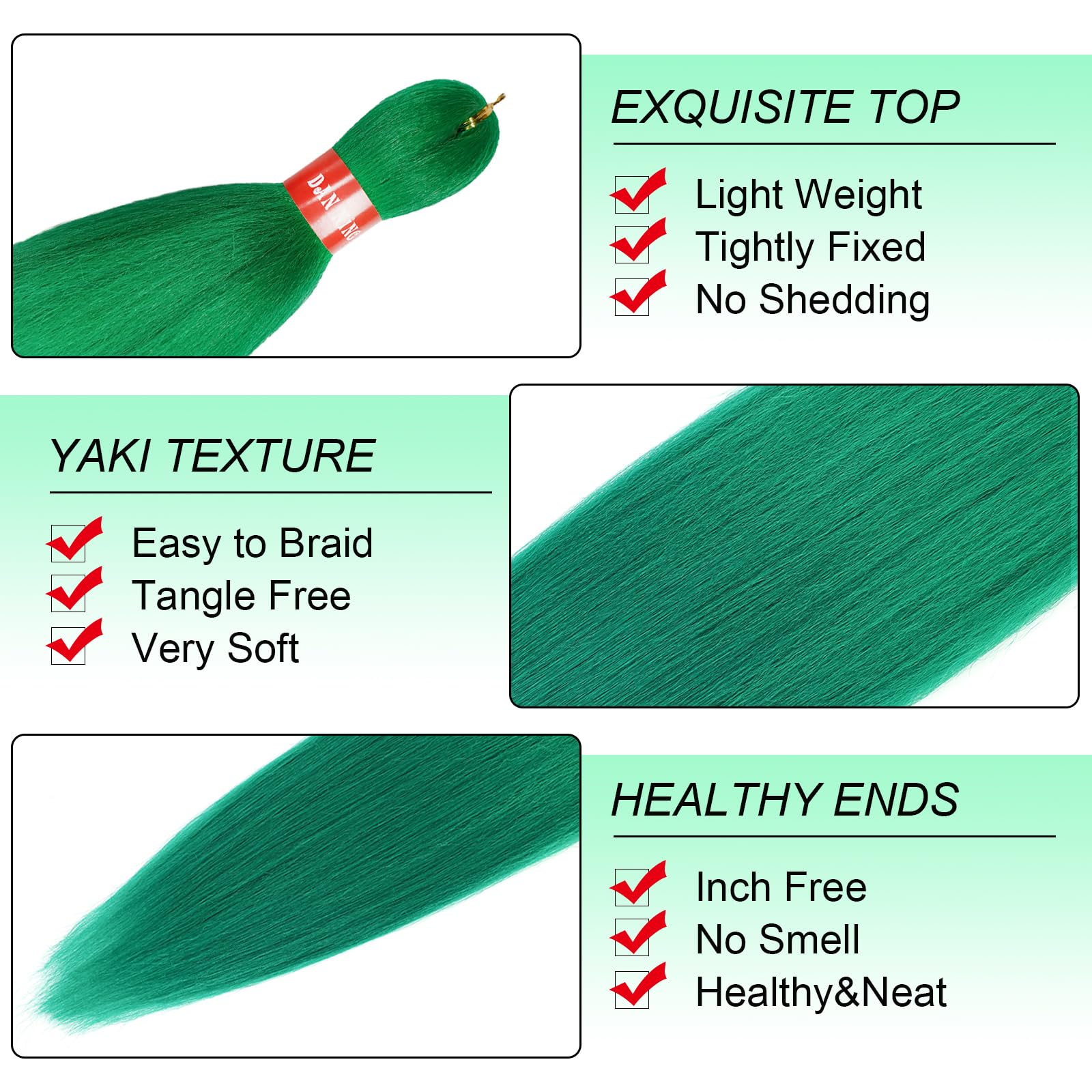 Dan Ning Green Pre Stretched Braiding Hair 30 Inch Kanekalon Box Braid Hair Extensions 3 Packs Yaki Texture Pre Feathered Braids