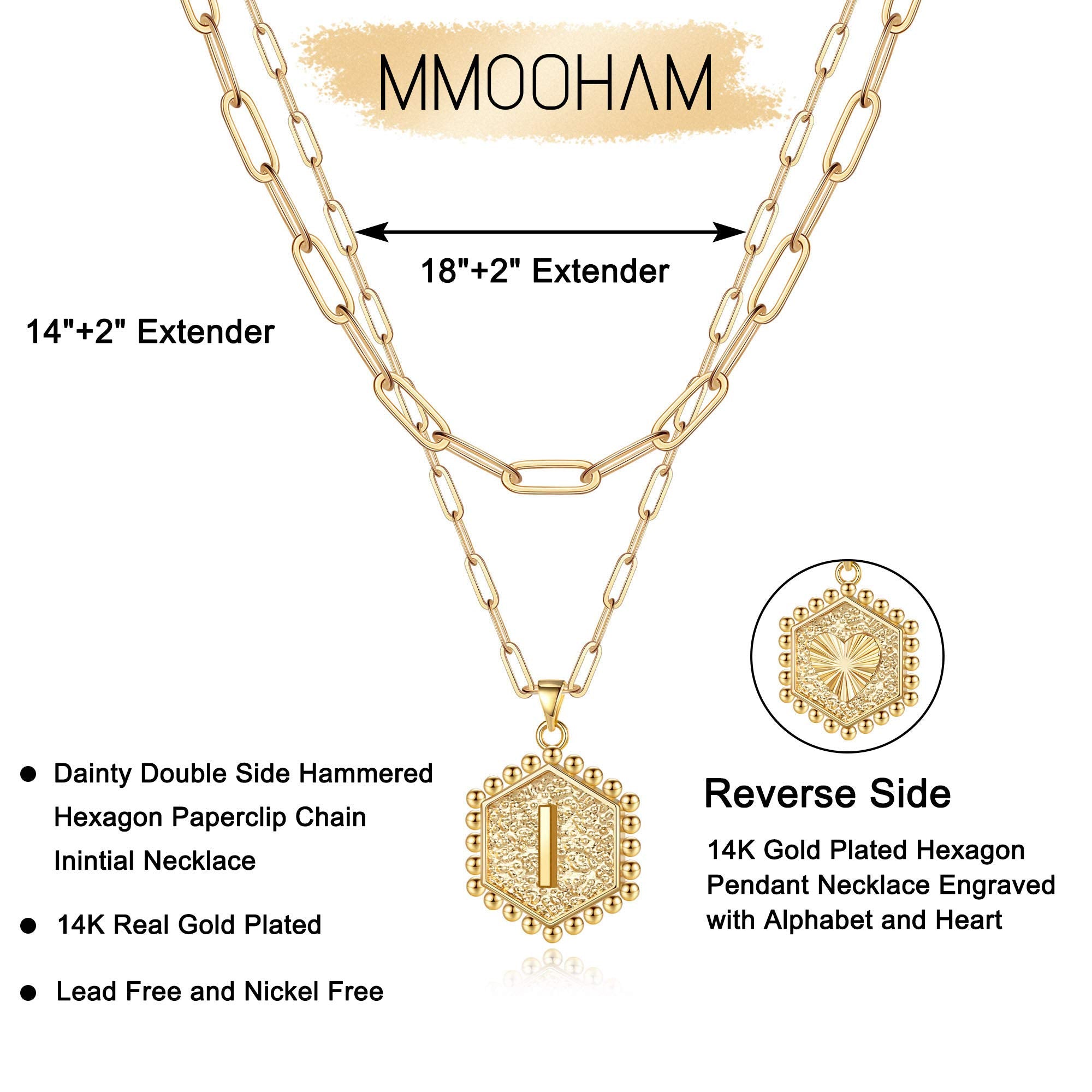 M MOOHAM Dainty Layering Initial Necklaces for Women - Necklaces for Women Cute Hexagon Letter Initial I Necklace Choker Necklac