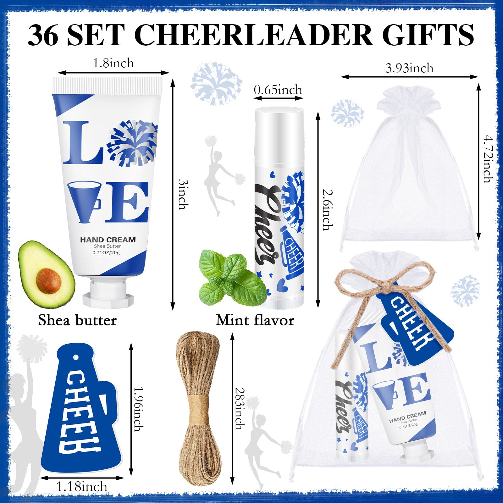 Heigble 144 Pcs Blue Cheer Favors Natural Bulk Lip Balm and Hand Cream Set, Include 36 Lip Balm 36 Moisturizing Hand Cream 36 Ba