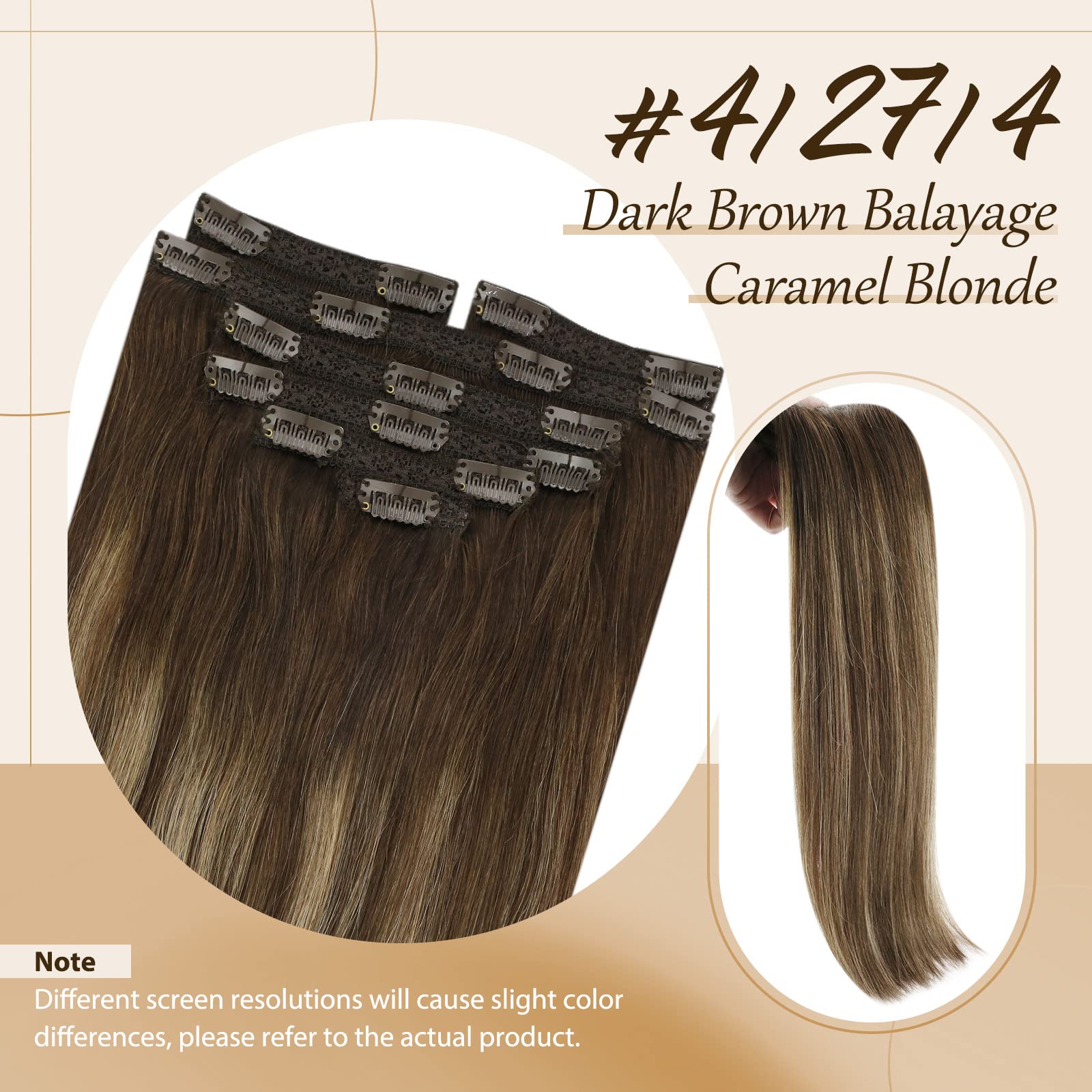 Sunny Balayage clip In Hair Extensions Dark Brown Ombre Blonde with Brown Highlights Human Hair clip In Extensions Balayage Brow