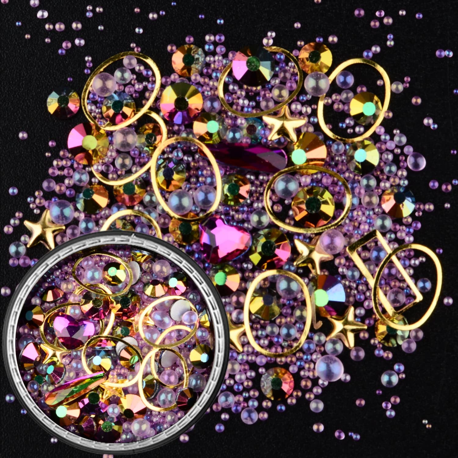 Edittime 6 Wheels Mixed Sparkle Nail Art Rhinestones Diamonds Crystals Butterfly Beads Artificial Pearls Gold Silver Nail Studs