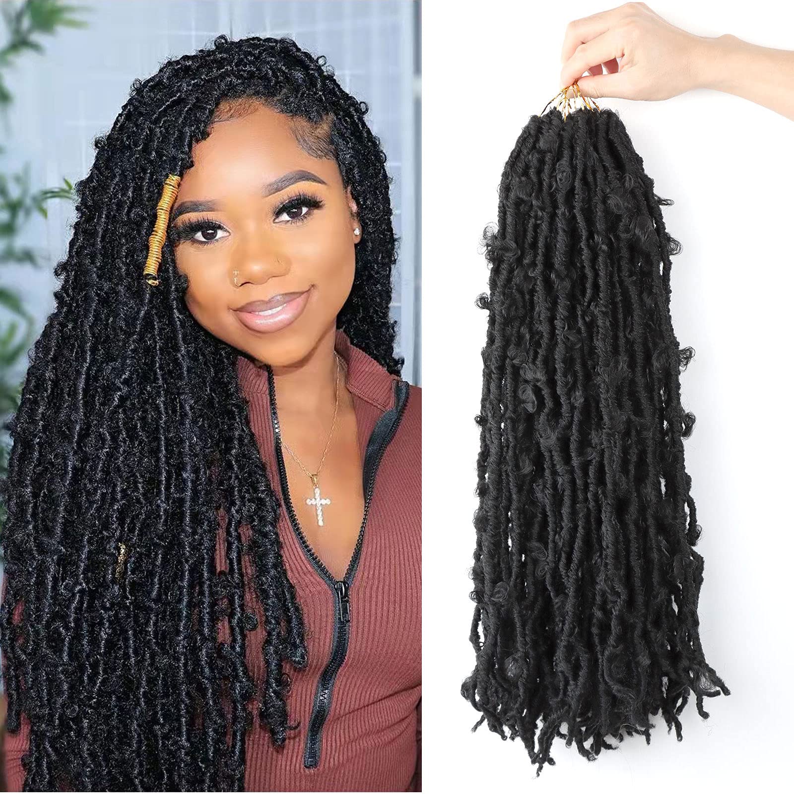 5 Packs 18 Inch Butterfly Crochet Hair for Black Women Faux Locs Pre looped Pre-twisted Braids (18 inch 5 pack, 1b)