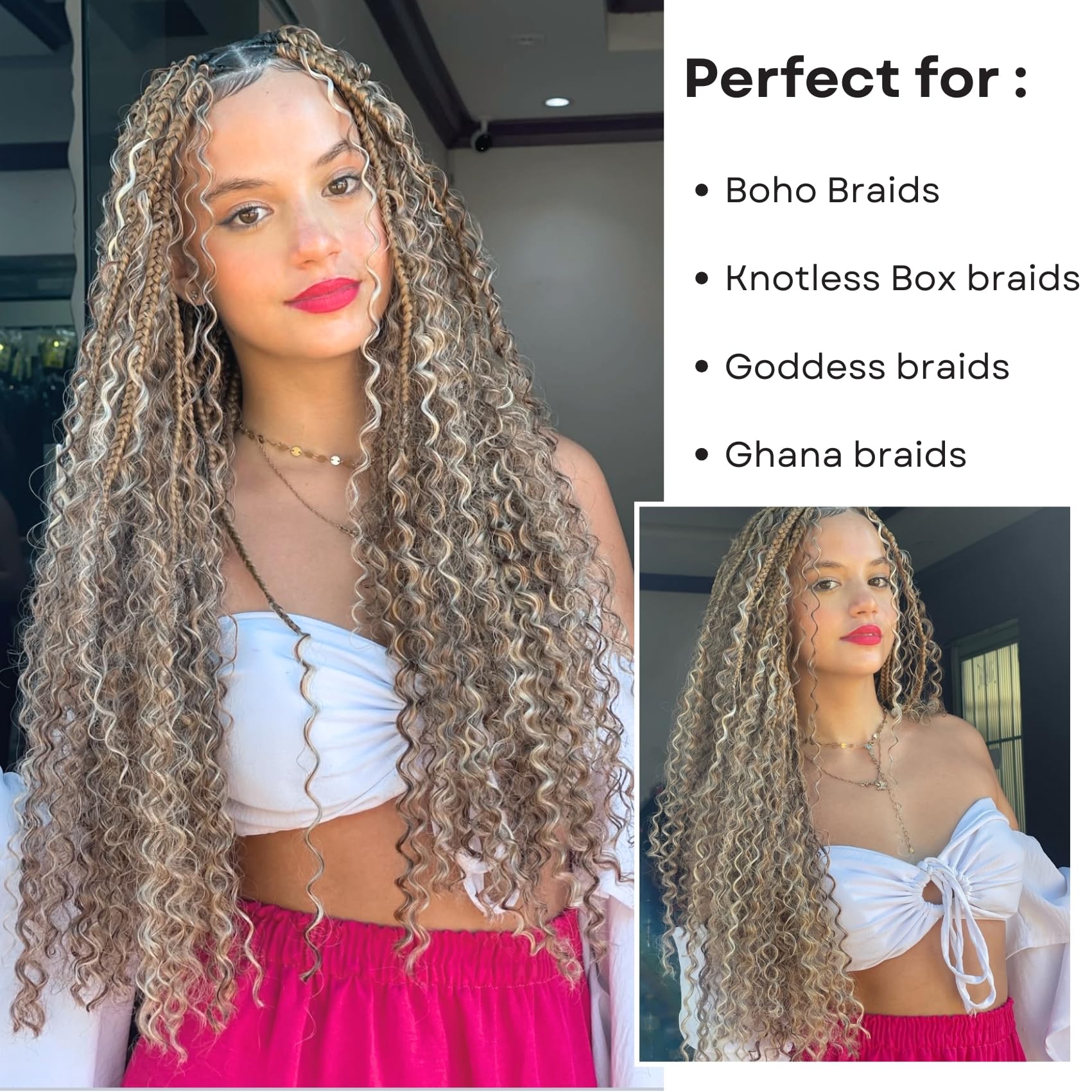 Ash Brown Boho Braiding Hair Synthetic 4/27/613 Mixed Deep Wave Boho Braids Hair for Braiding