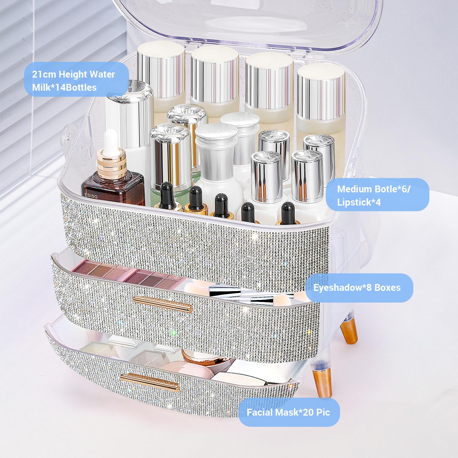 Ptesly Teen Girls Gift Makeup Organizer, Skincare & Jewelry Storage, Cosmetics Display Case, Makeup Holder, Bathroom Organizer (