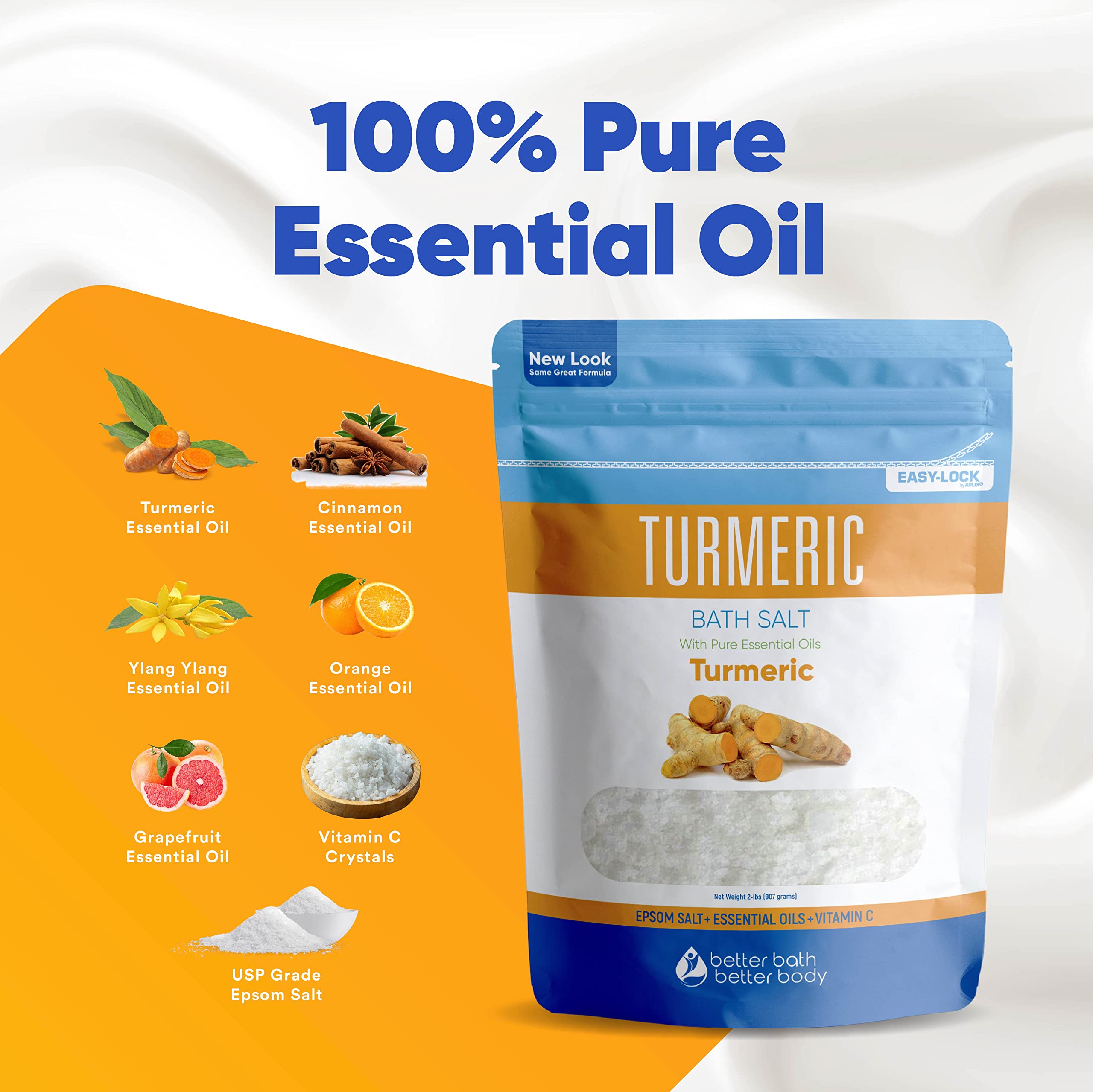 Turmeric Bath Salt 32 Oz Epsom Salt With Essential Oils Turmeric, Cinnamon, Orange Plus Vitamin C In Bpa-Free Pouch With Easy Pr