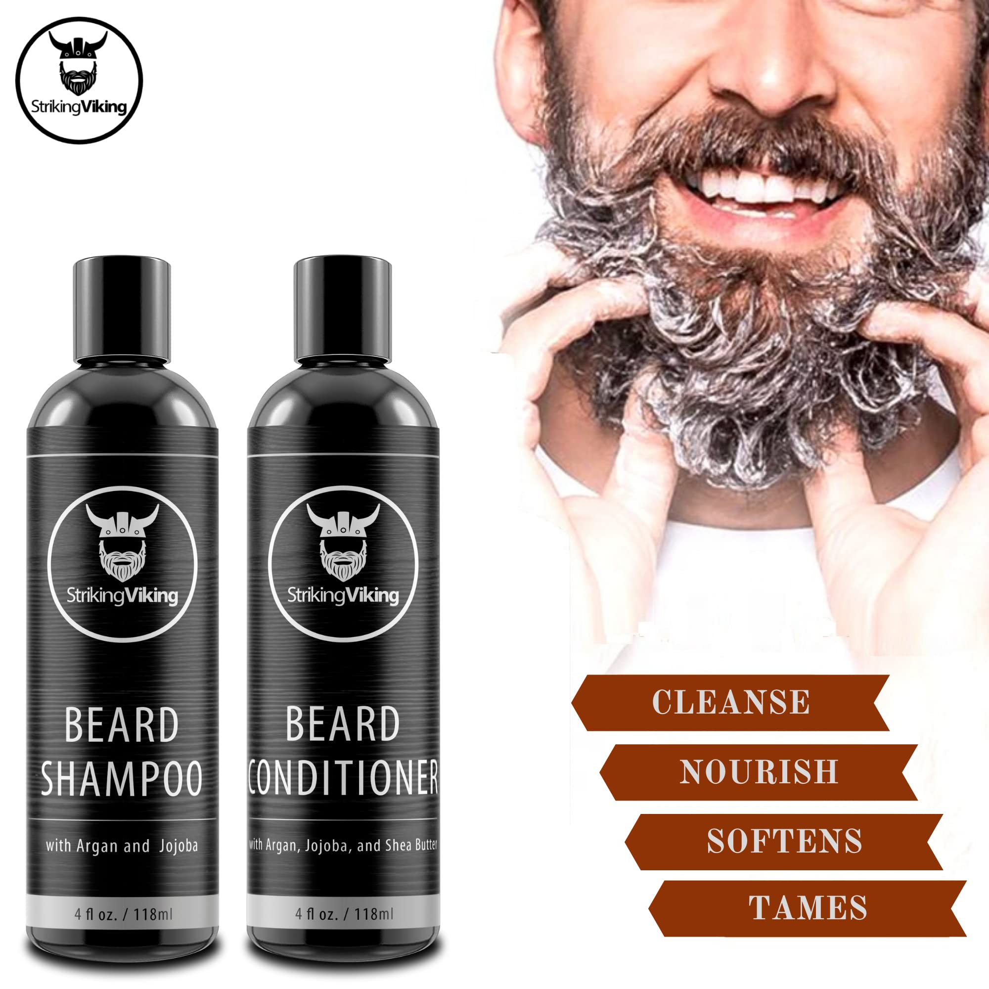 Beard Shampoo And Beard Conditioner For Men, Naturally Derived Ingrediets Beard Wash Set Cleanse Softens & Conditions With Organ