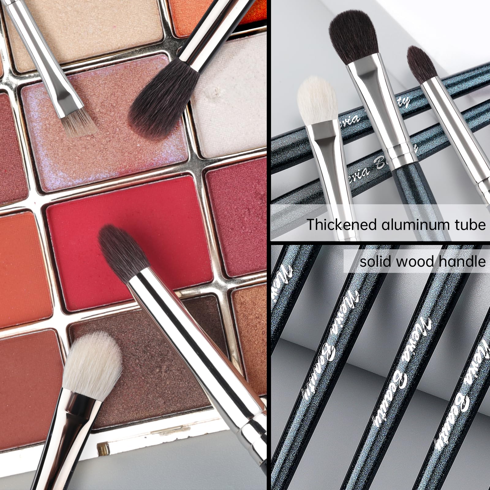 Evrchgiea Natural Goat Hair Eye Makeup Brush Set, 6 Pcs Professional Blending Eyeshadow Makeup Brushes For Concealer Eyebrows Ey