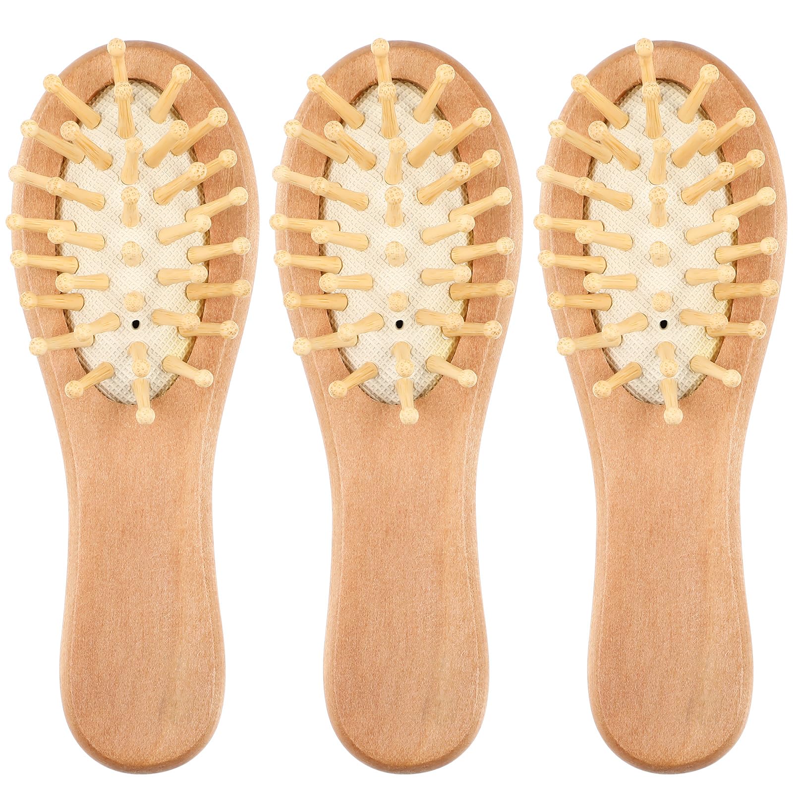 3pcs Mini Hair Wooden Hair Brush Mini Bamboo Hairbrushes Combs Cushion Hair Brush Scalp Massage Comb