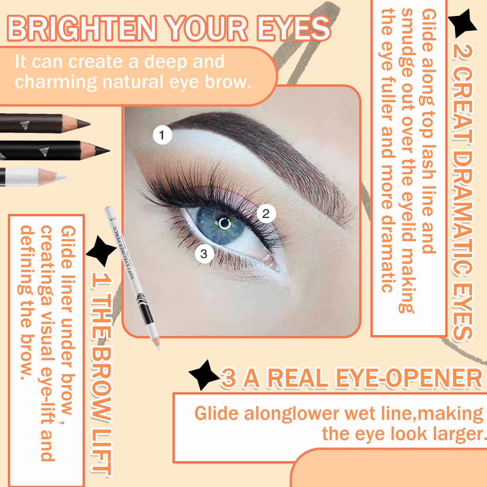 LJYBoBin 12PCS Eyeliner Pencil,Black White Dark Brown Waterproof Eyeliner Pencil Pen Set,Smudge-proof Long Lasting Matte Eye Lin