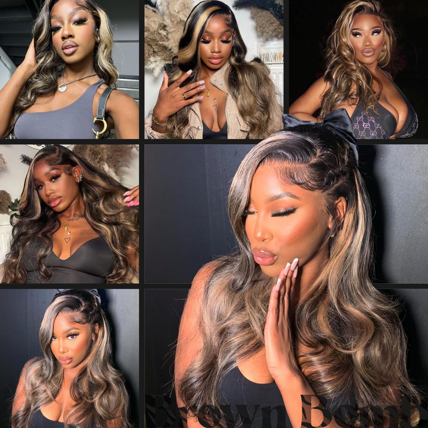 BrownBomb Body Wave Lace Front Wig, Synthetic Lace Front Wig Pre Plucked Glueless Wigs 13X5X1 HD Lace Front Wigs for Women Side