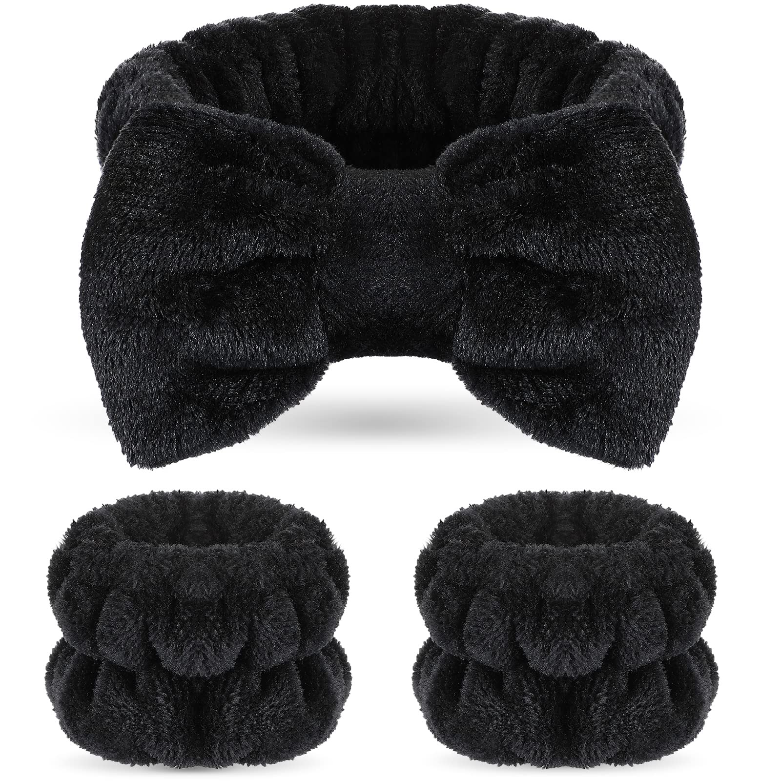 Hanaive 3 Pcs Face Wash Headband Wristband Set For Women Spa Bow Skincare Headband Soft Makeup Wrist Towel For Washing Face Vale