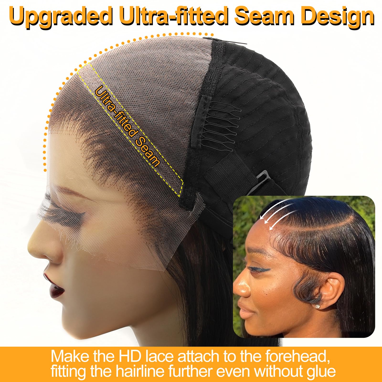 Beeos Full Frontal Hd Lace Wig, 13X6 Ultra-Fitted Straight Human Hair Wig 250% Density Pre-Plucked Bleached Knots Invisible Hd L