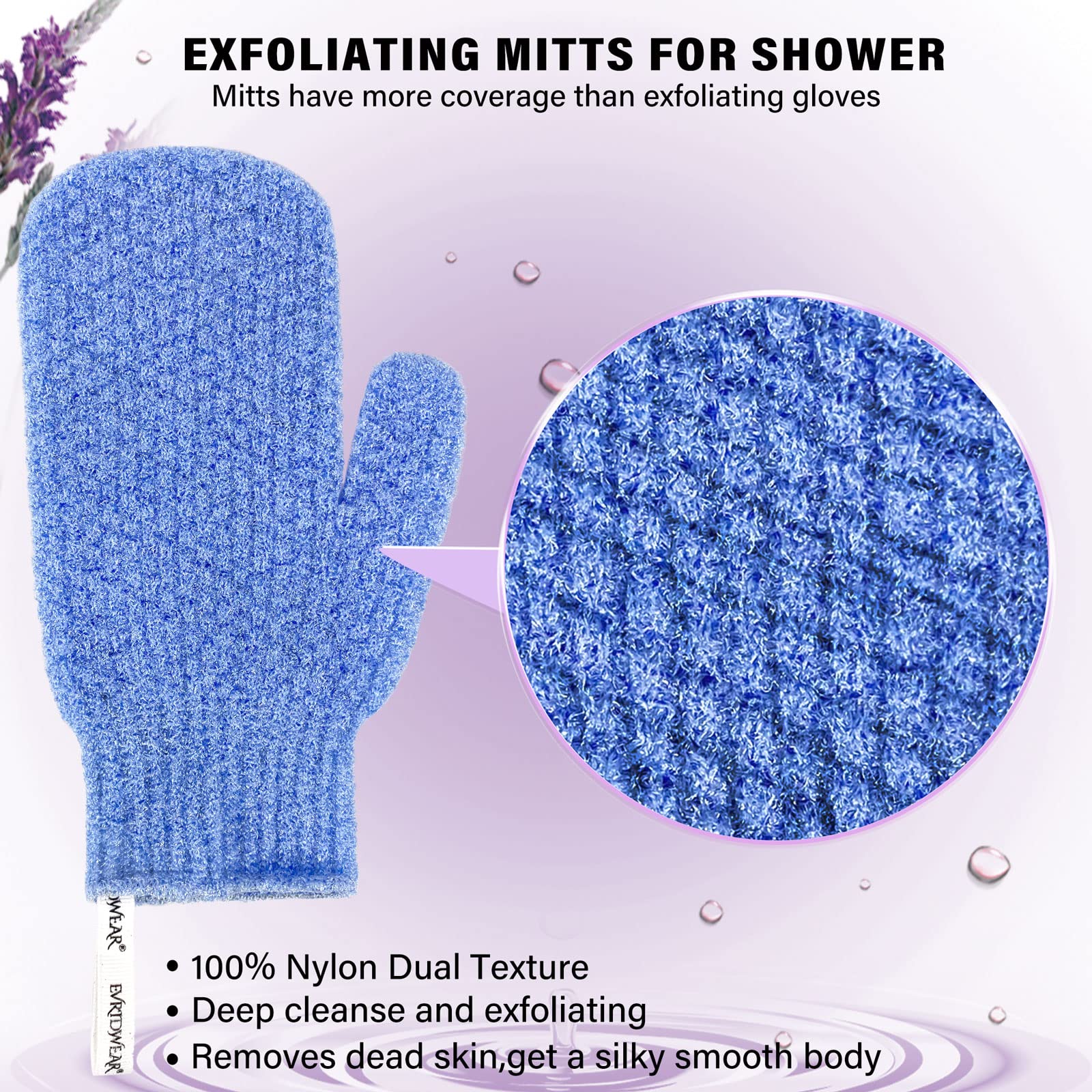 Evridwear Shower Exfoliating Mitts, Deep Cleanse Bathing Scrub Gloves Self Tan Scrubber Mitten Dead Skin Remover For Men And Wom