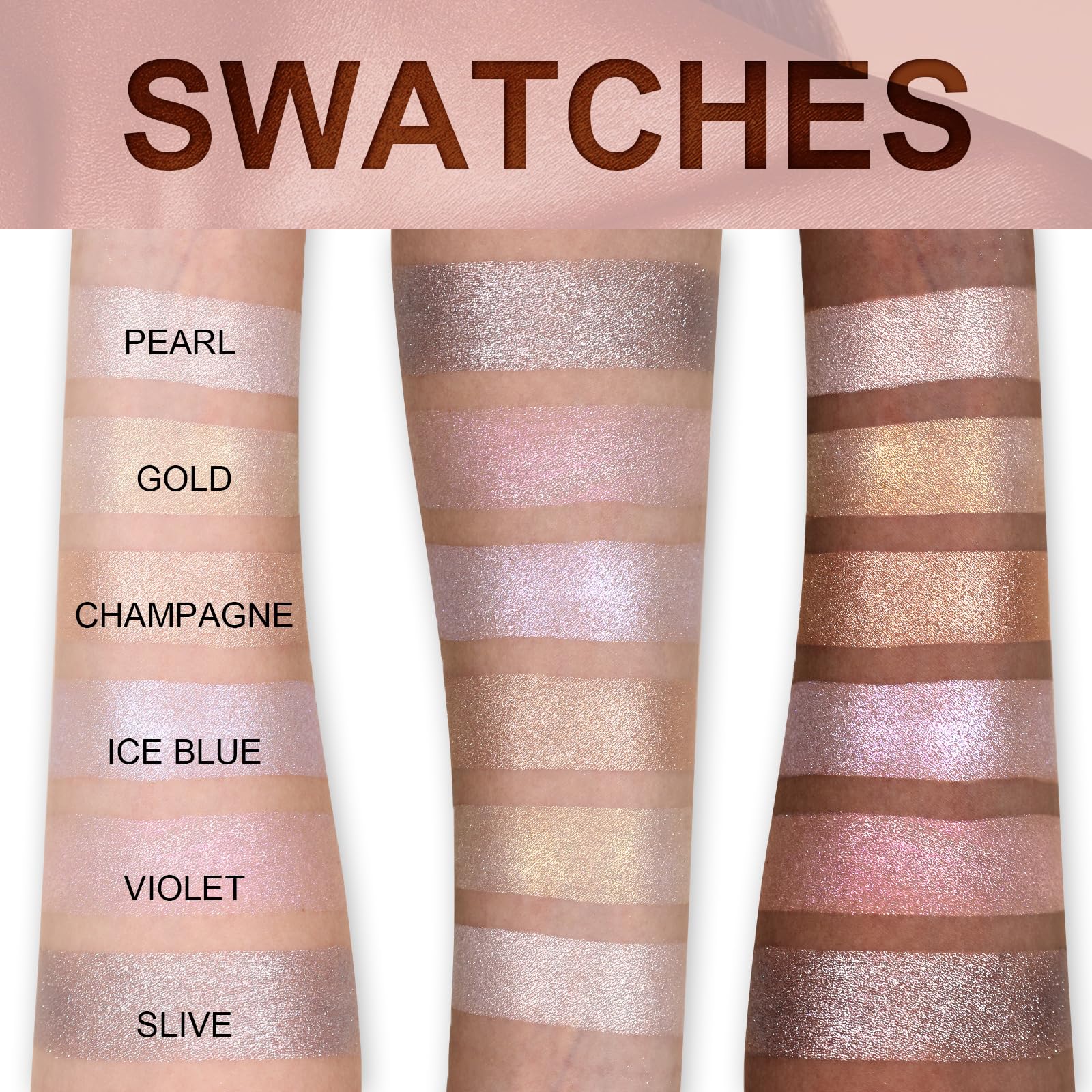 UCANBE Beauty Highlighter Palette - 6 Shimmery Colors, 0.8 oz, Waterproof Face Illuminator, Blush & Bronzer Kit