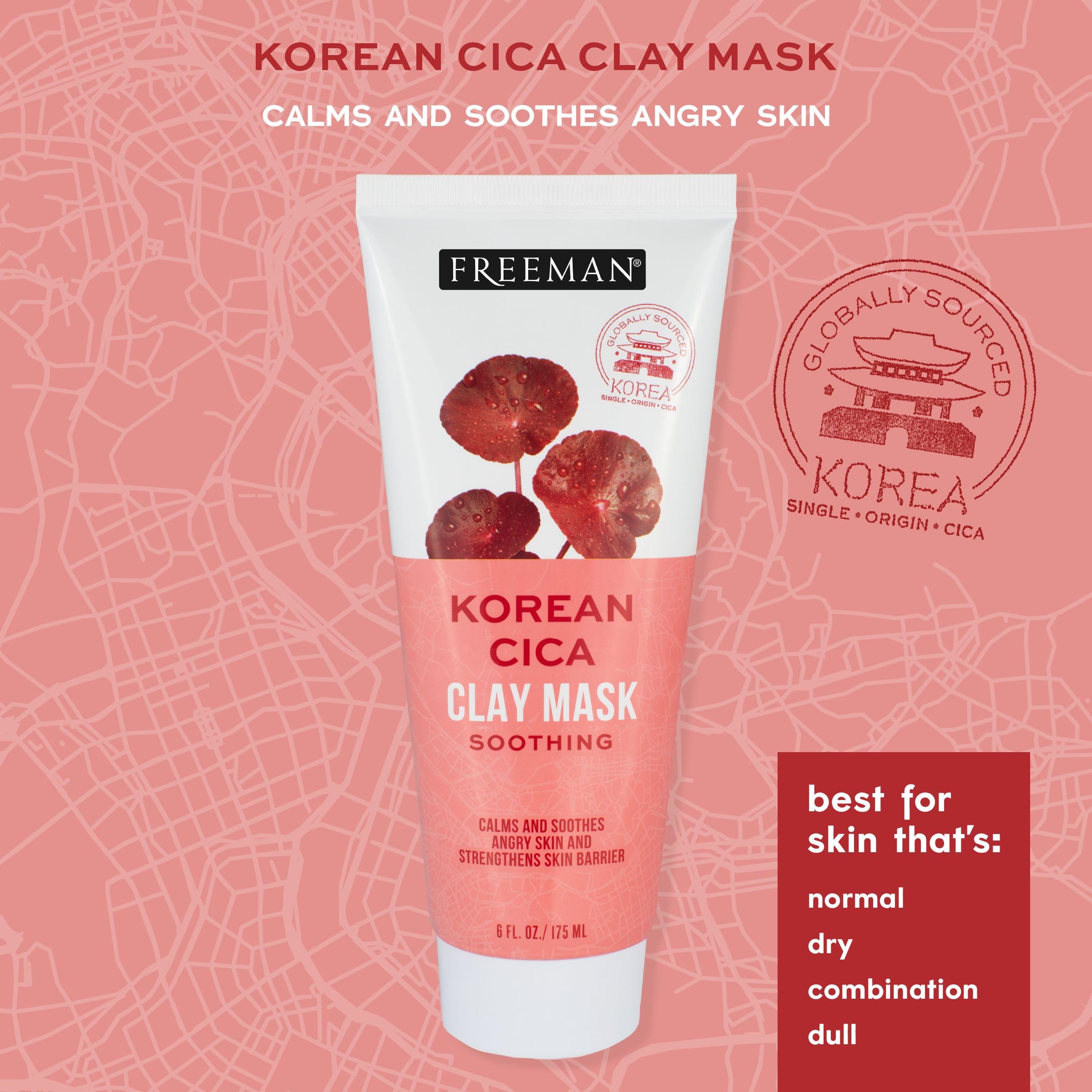 Freeman Exotic Blends Korean Cica Clay Face Mask, Skin Calming Facial Mask, Helps Clear Acne, Soothes & Strengthens Skin Barrier