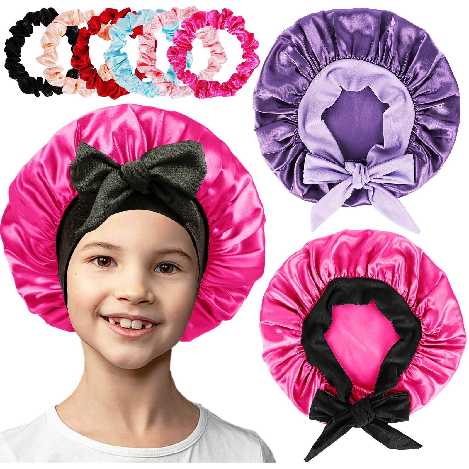 LBYLUS 2 Pcs Satin Bonnet for Kids Sleeping,Kids Bonnets for Girls with Kids Scrunchies for Kids,Toddler