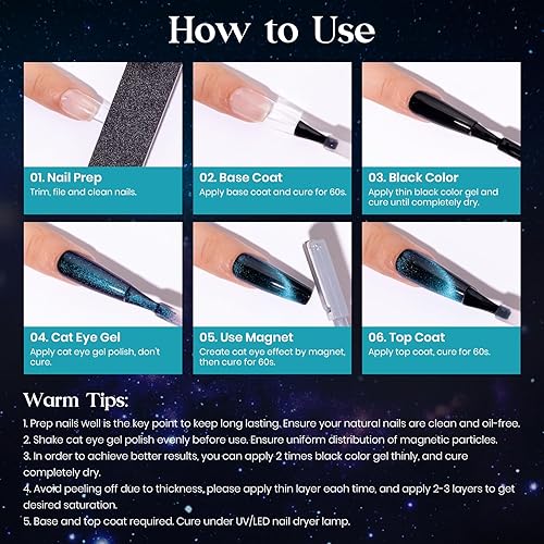 Mizhse 9D Cat Eye Gel Nail Polish, 8 Colors Upgraded Magnetic Gel Polish Kit With Magnet Stick, Galaxy Chameleon Effect Silky Ca