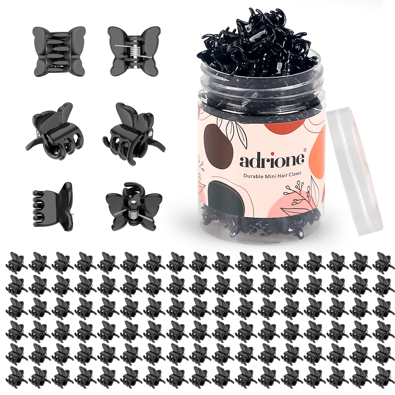 ADRIONE Mini Hair Clips Butterfly 100 Pack, Tiny Claw Clips for Fine Hair and Bangs, Strong Mini Hair Clips for Women