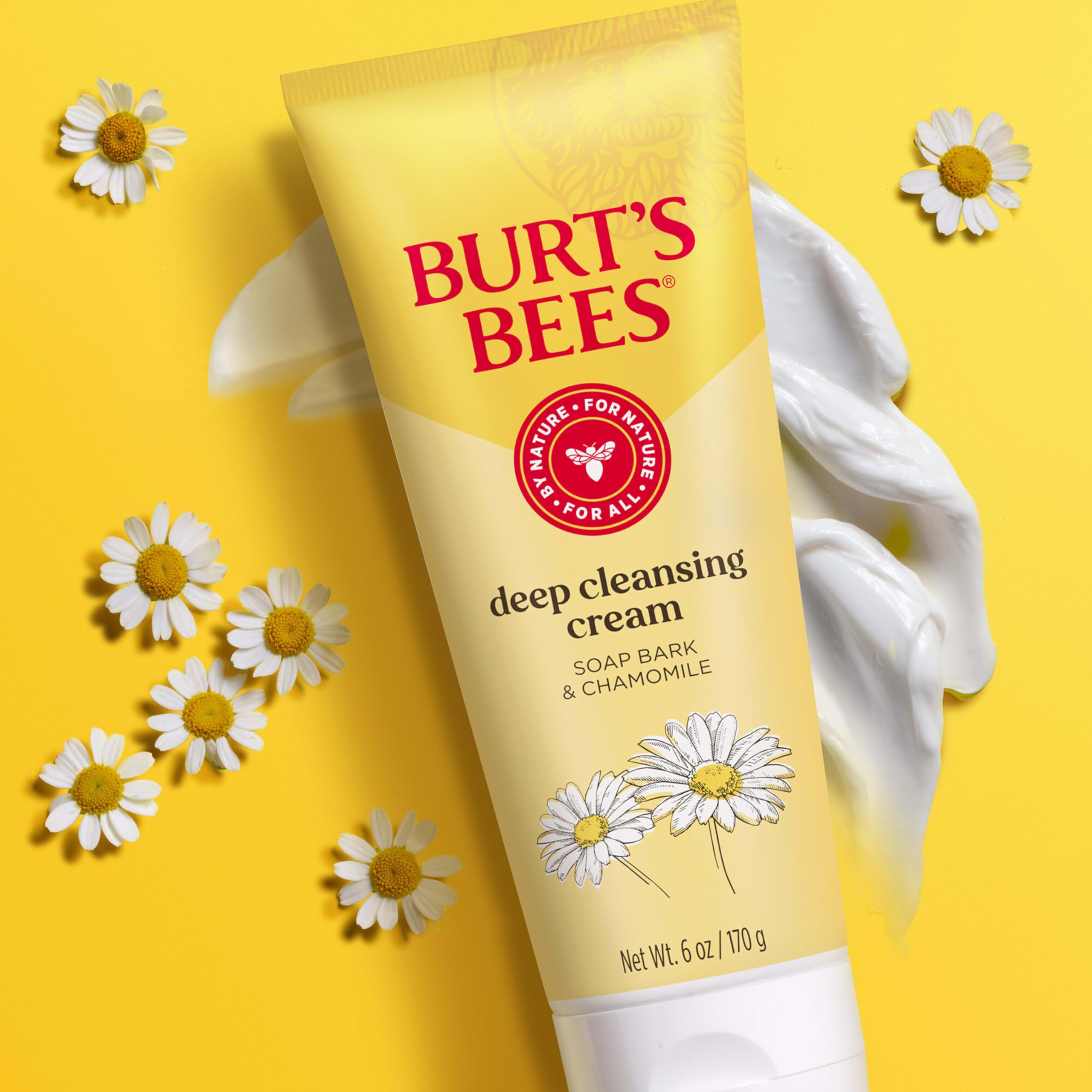 Burt's Bees Face Wash, Deep Facial Cleansing Cream, All Natural Cleanser with Chamomile, 6 Ounce (Pack of 3) (Packaging May Vary
