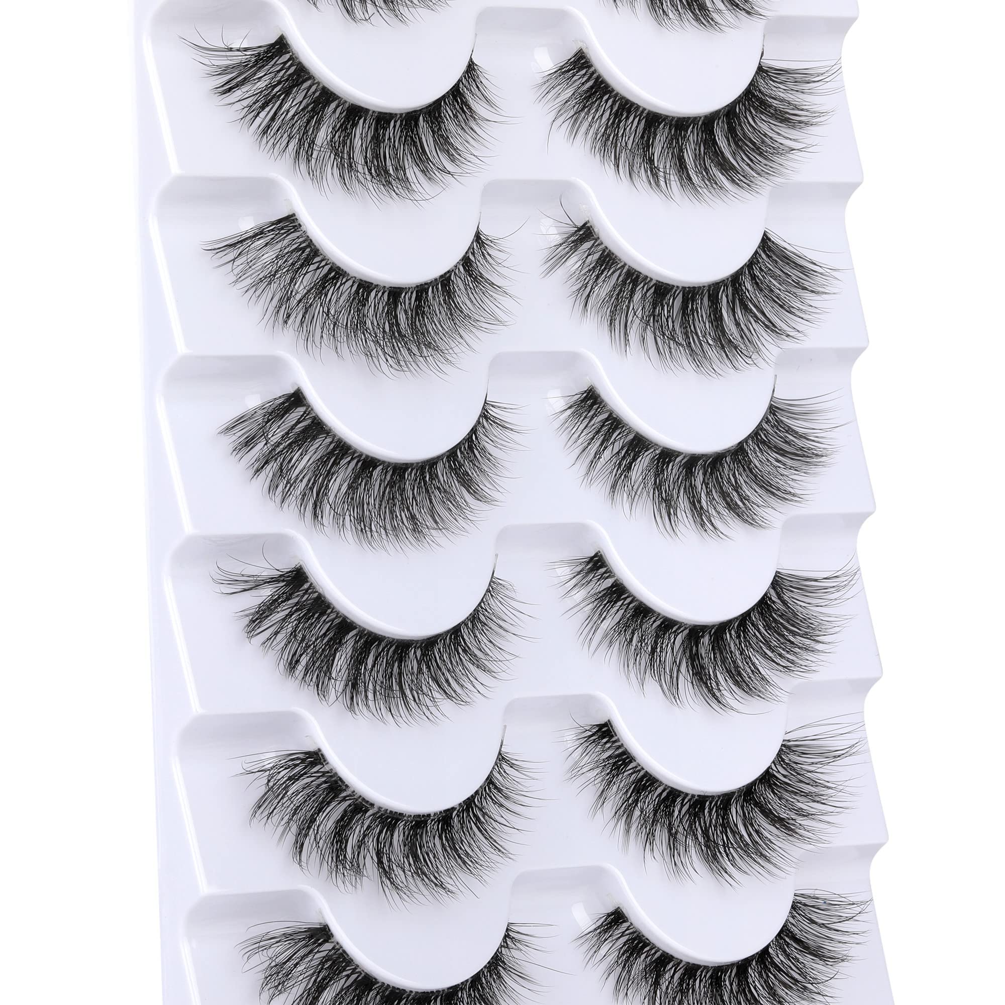 JIMIRE Lashes with Clear Band Demi-Wispies Fluffy Faux Mink Eyelashes Wispy Cat Eye False Eyelashes Natural Look Like Lash Exten