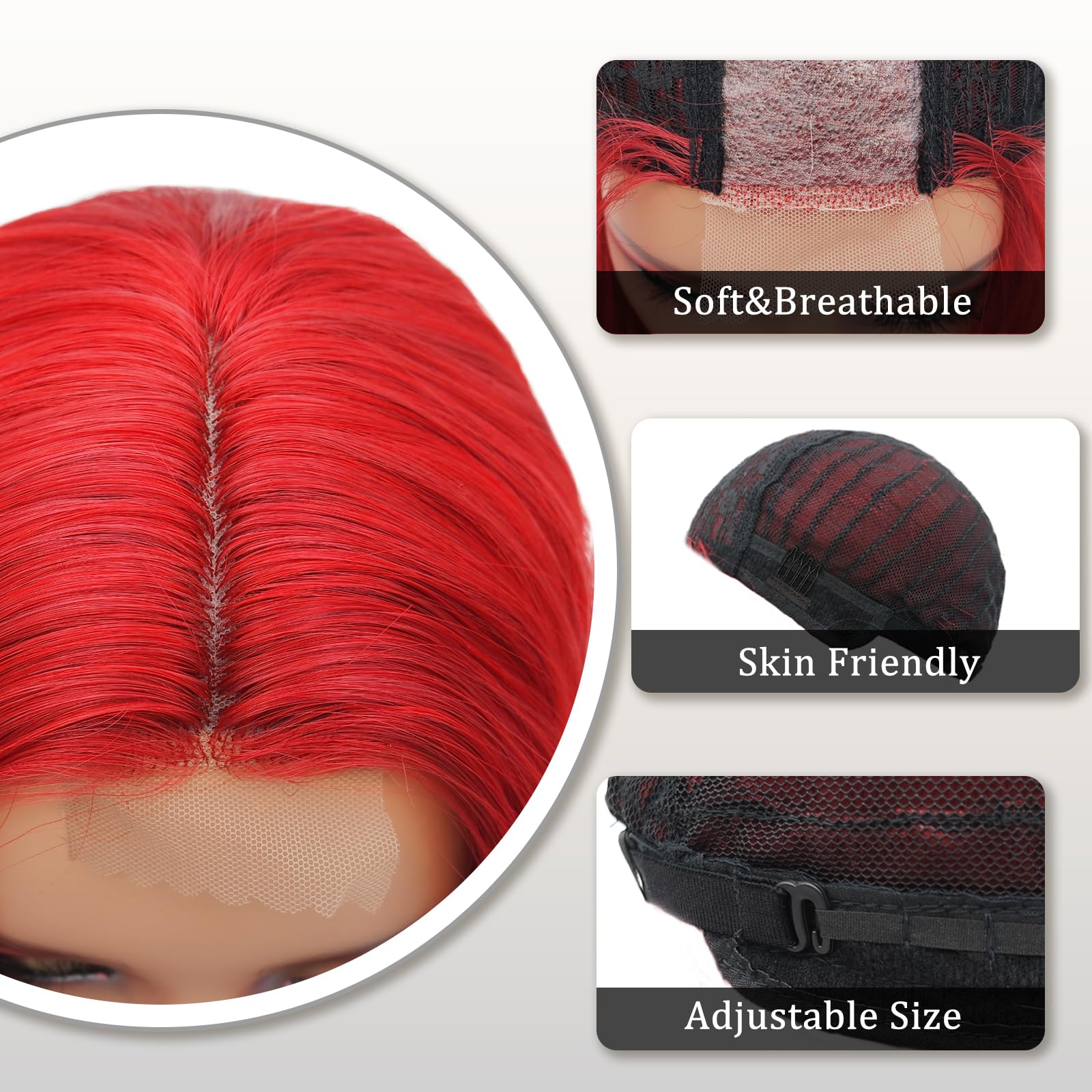 Ybymcai Red Wig - Long Red Wavy Wigs For Women Middle Part Red Wig 26 Inch Natural Curly Synthetic Wig Heat Resistant Fiber Wigs