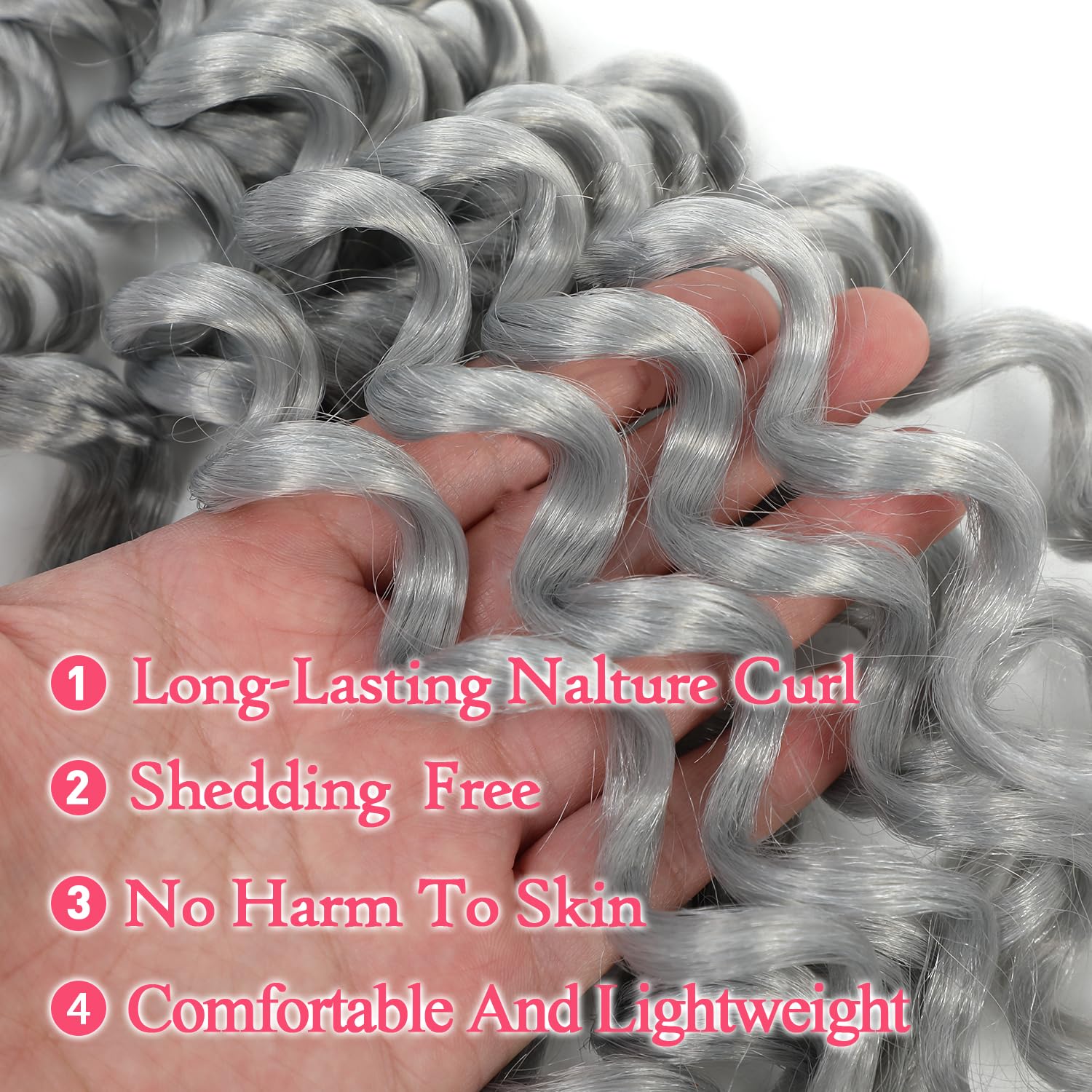 Ocean Wave Crochet Hair 12 Inch 8 Packs Deep Wave Crochet Hair Synthetic Curly Crochet Braiding Hair (12 Inch, 8 Packs, Grey)